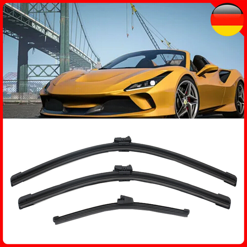 3er Set Scheibenwischer Vorne & Hinten Flachbalkenwischer 60cm 52,5cm 33cm Druckknopf - Image 3