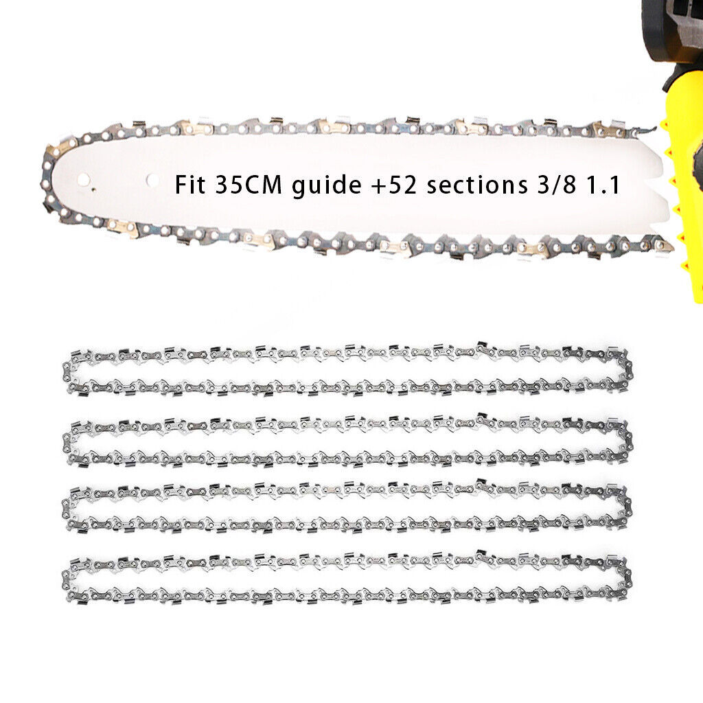 35cm 14 Inch Chainsaw Guide Bar And 4Pcs Saw Chains Set 3 8 Inch 1.1mm 52 Drive Links Semi Chisel