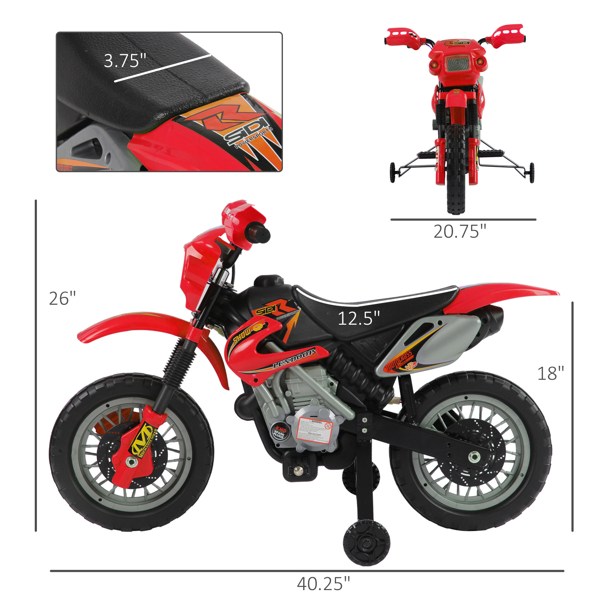 6V Kids Motorcycle, Electric Motorcycle with Dirt Bike Style, Street Bike Design Battery Powered Ride On Toy with Training Wheels, Headlight, Music, Ages 5-8, Red - Image 7