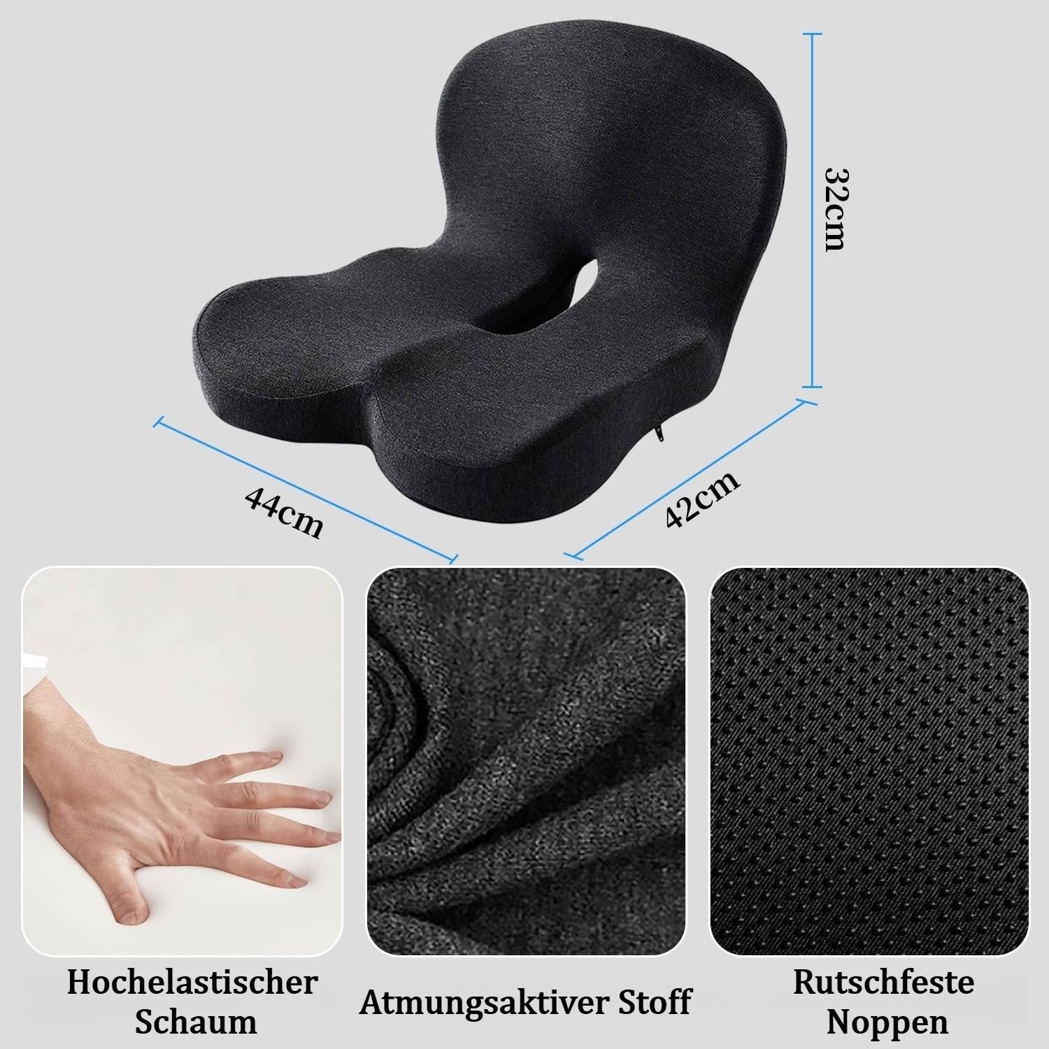 Orthopedic Seat Cushion, Car Seat Cushion, Height-Adjustable Cushion Made Of Memory Foam, Universal Fit - Image 2