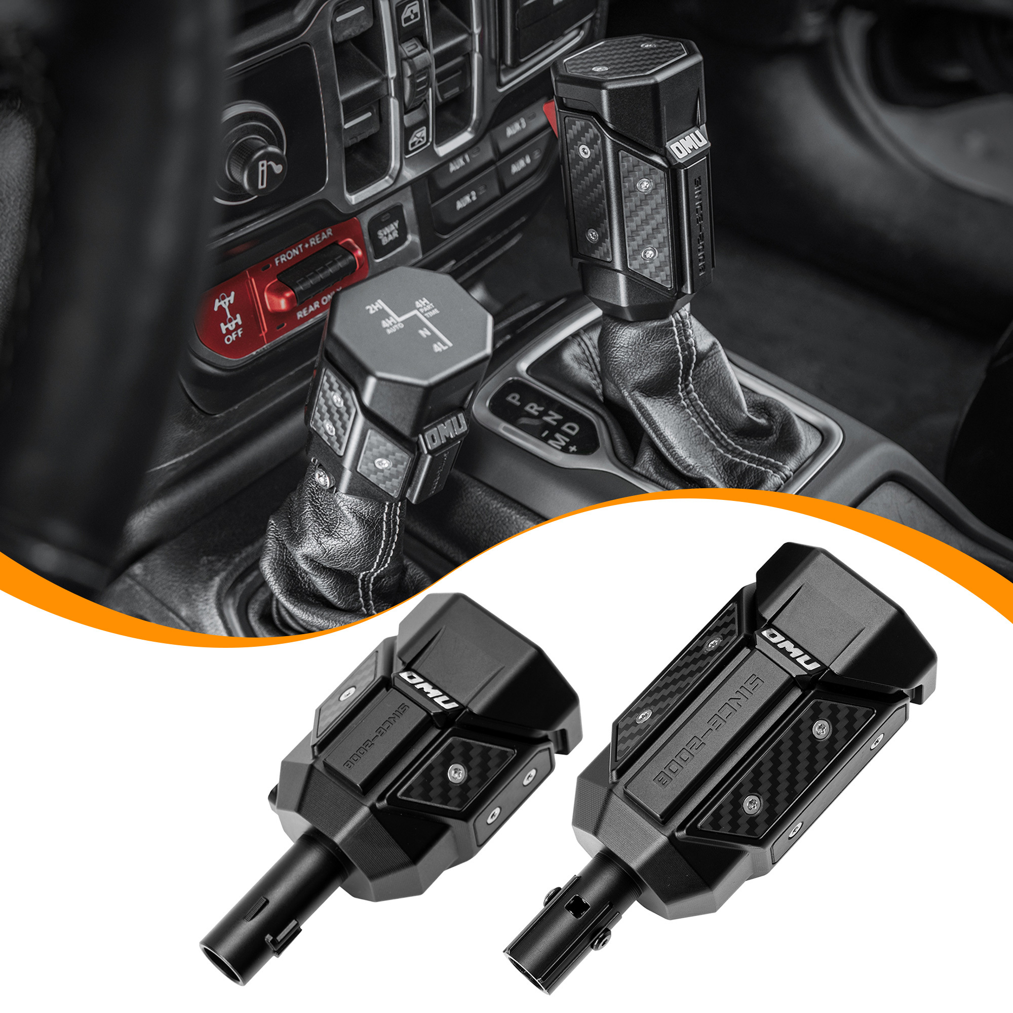 OMU Genesis Series Aluminum Alloy Gear Shif-t Knob Automatic Transmission Shifter & Transfer Case Lever Handle Kit For Je Ep Wrangler JL Gladiator JT 2018-2024 Not Fit For Manual Transmission