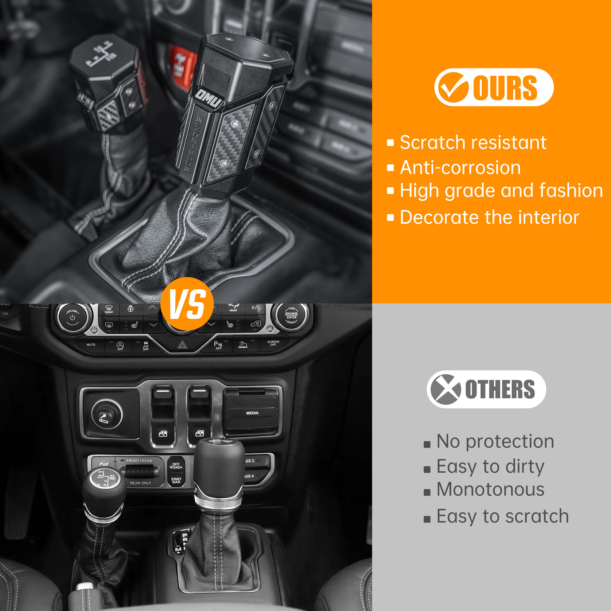 OMU Genesis Series Aluminum Alloy Gear Shif-t Knob Automatic Transmission Shifter & Transfer Case Lever Handle Kit For Je Ep Wrangler JL Gladiator JT 2018-2024 Not Fit For Manual Transmission - Image 7