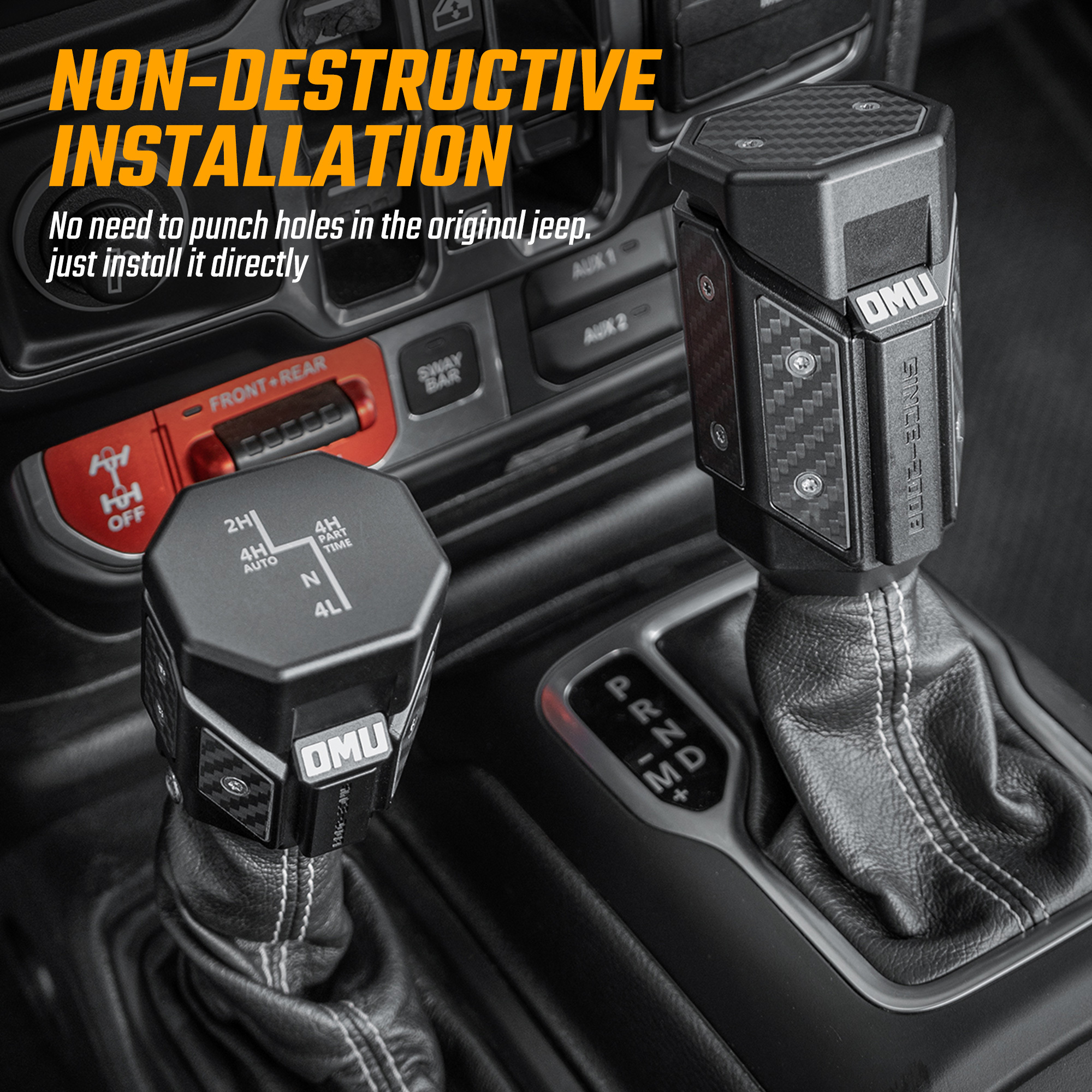 OMU Genesis Series Aluminum Alloy Gear Shif-t Knob Automatic Transmission Shifter & Transfer Case Lever Handle Kit For Je Ep Wrangler JL Gladiator JT 2018-2024 Not Fit For Manual Transmission - Image 5
