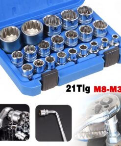 21 Pcs Half Inch Drive Multi Tooth Socket Set 8 To 36mm 12 Point Spline Metric Sockets For Auto Repair
