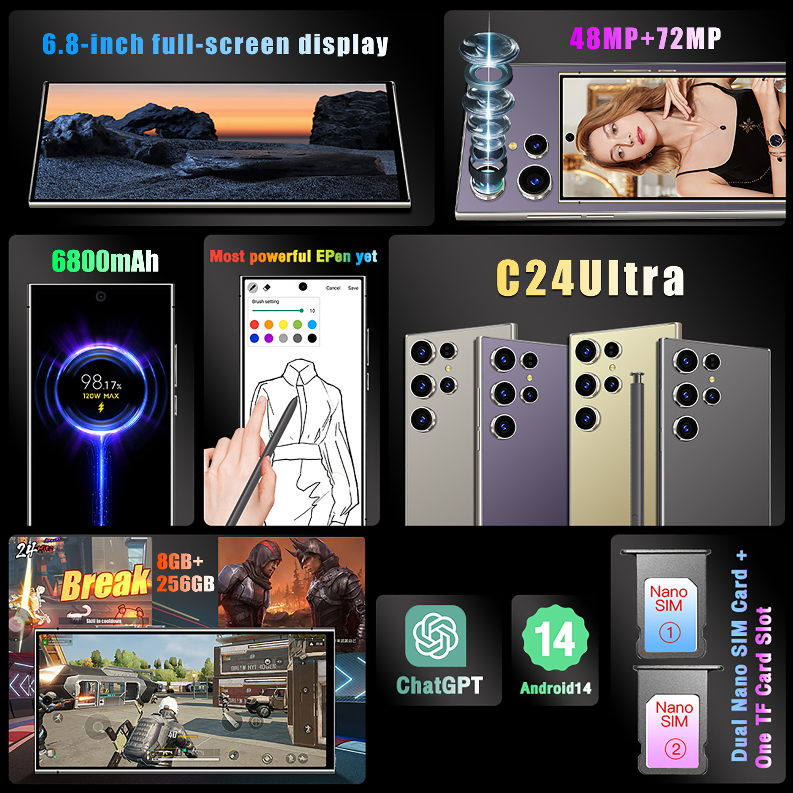 25 Ultra Cell Phones 5G 512GB Unlocked Phones Smartphonewith Tool Pen - Image 2
