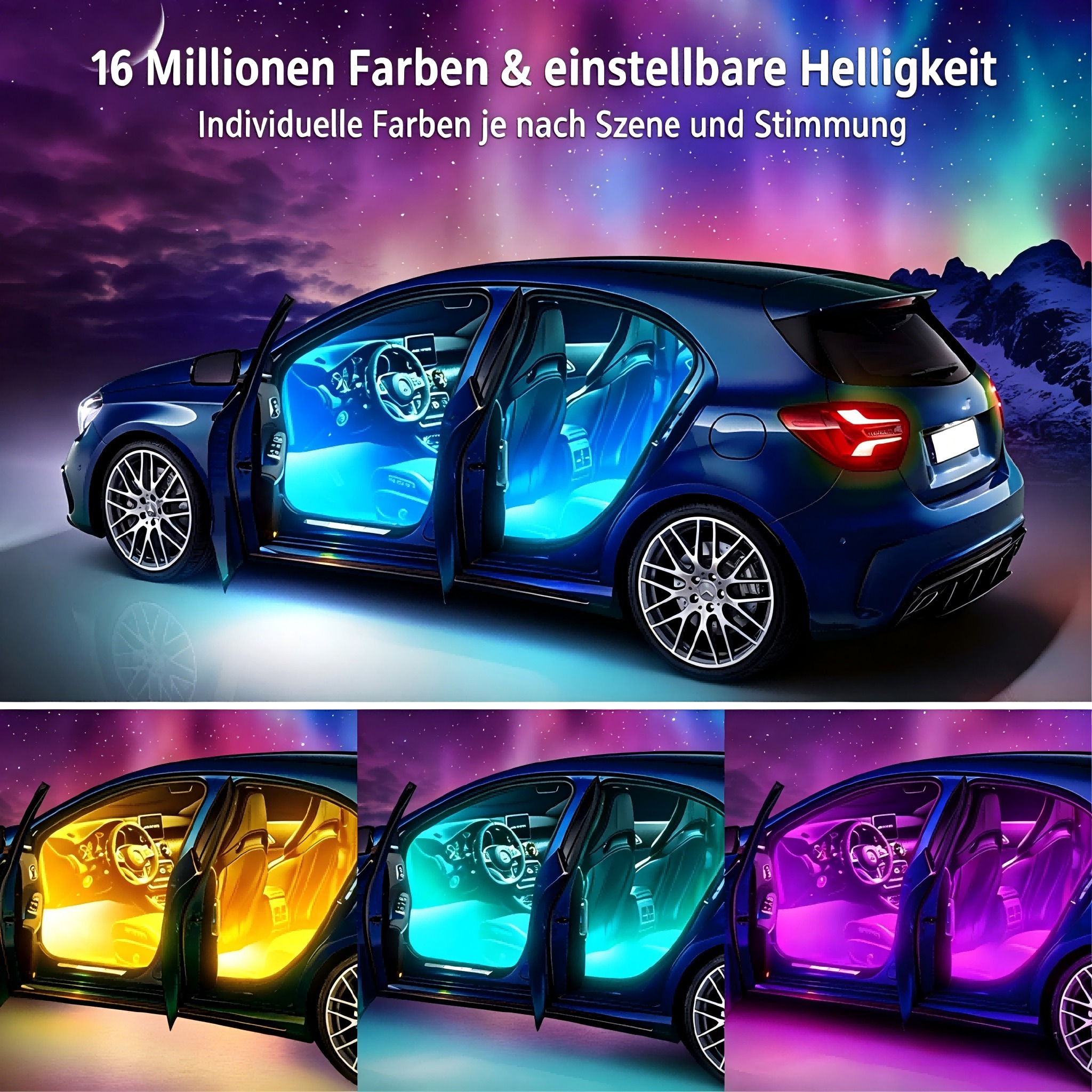 4-Piece 72 LED Car Footwell Atmosphere Light Strips With Music Sync Sound Activation & App Remote Control