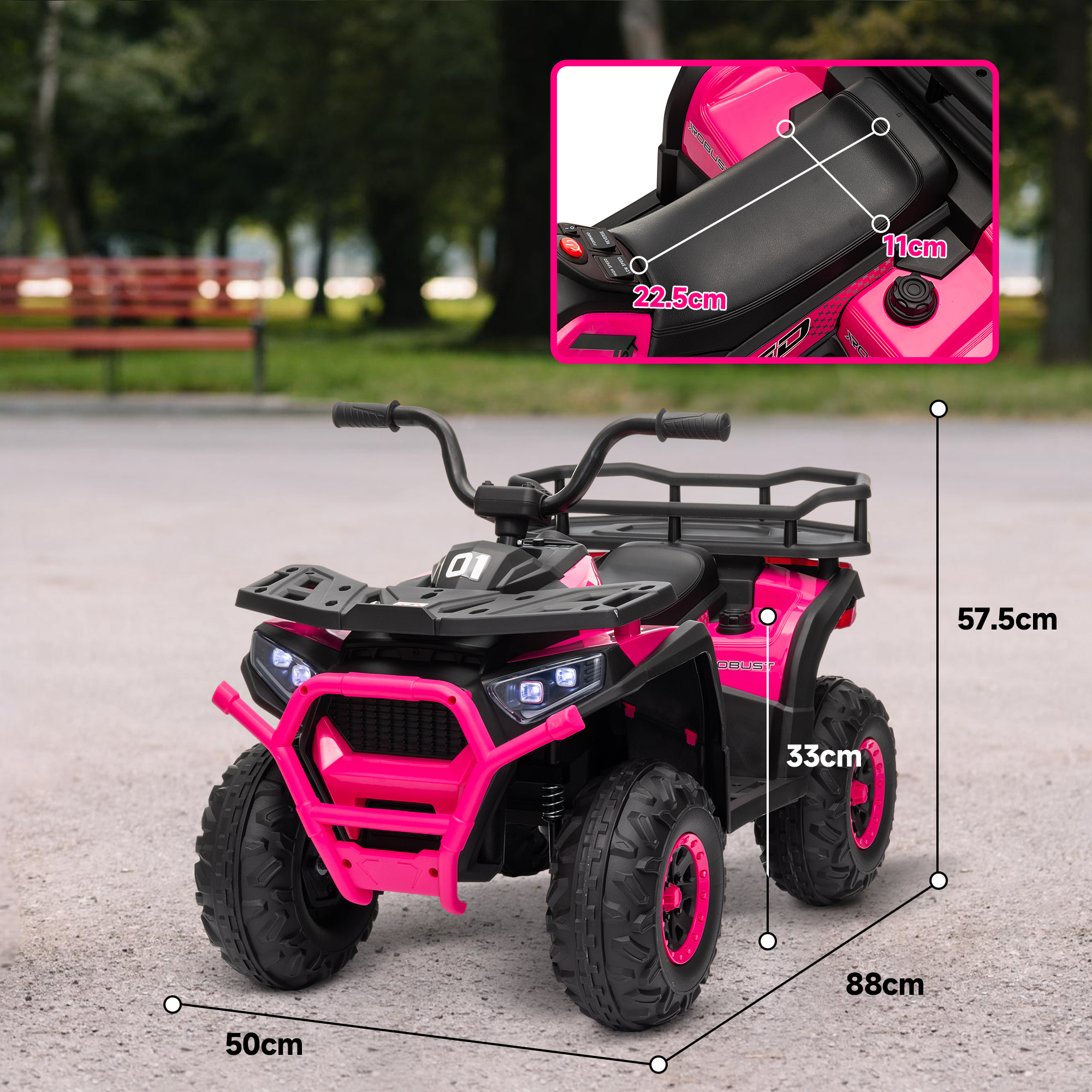 12V Kids Electric Ride On ATV, Battery-Powered Quad Bike W/ Spring Suspension, Forward Backward, Storage Basket, Pink - Image 3