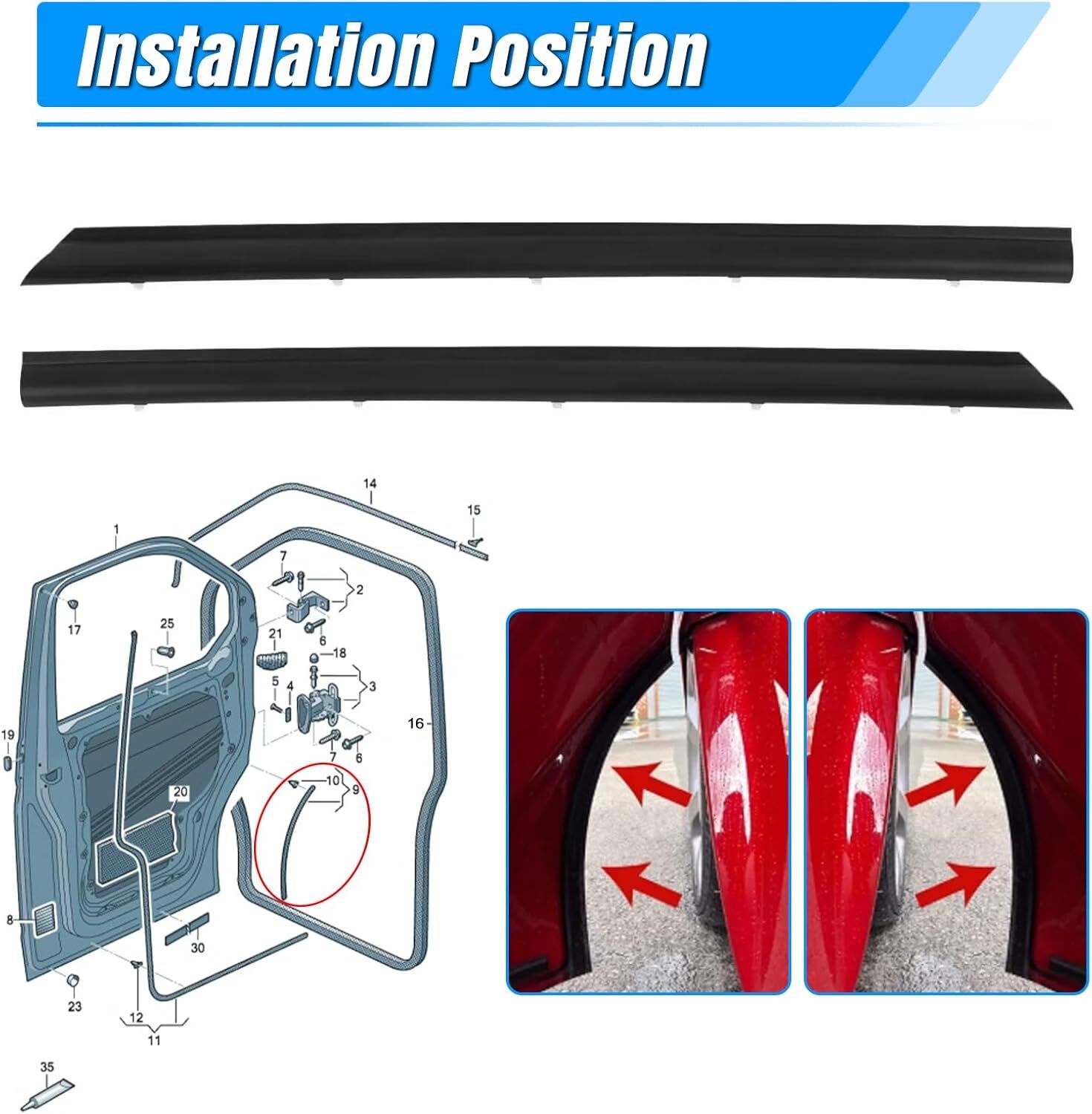 Front Door Wheel Arch EPDM Rubber Weatherstrip Seals With Clips OE 7H0837565A 7H0837566A 2 Pcs Set - Image 2