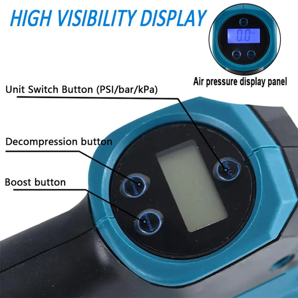 18V Cordless Portable Tire Inflator 830kPa Digital Electric Air Compressor Pump Body With Auto Stop And LED Light - Image 8