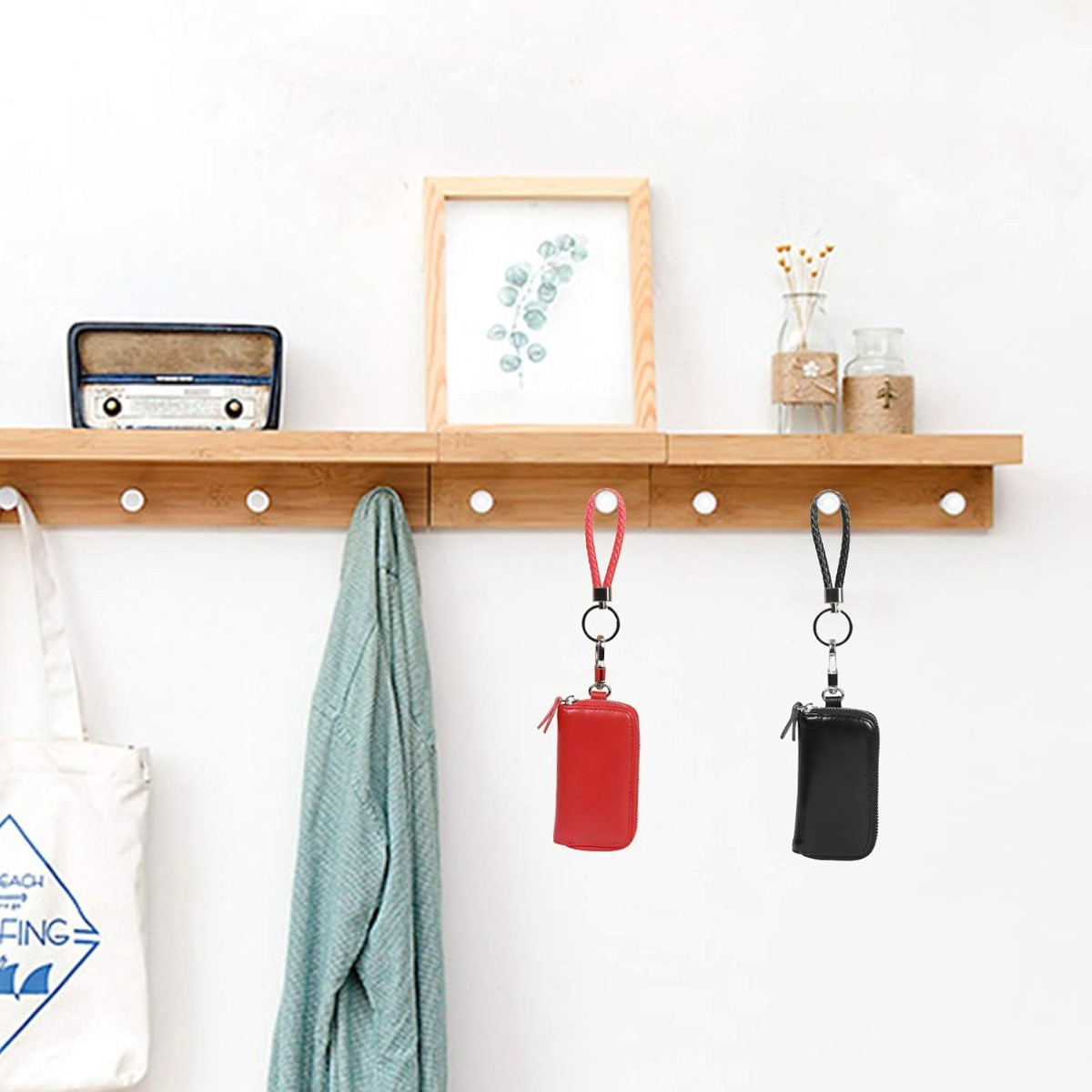 Black Leather Key Pouch With Zipper, Key Chains For Car Keys And House Keys—Accessories - Image 2