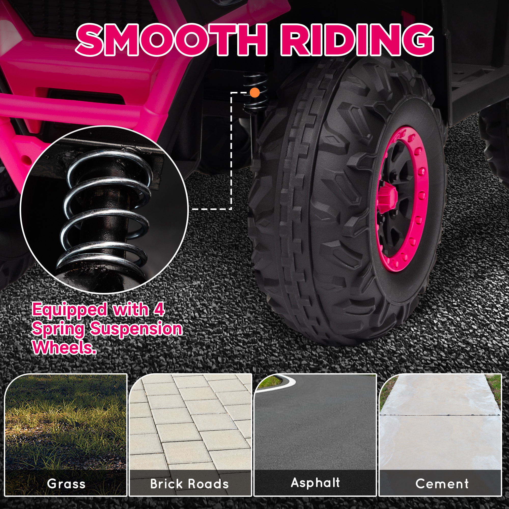 12V Kids Electric Ride On ATV, Battery-Powered Quad Bike W/ Spring Suspension, Forward Backward, Storage Basket, Pink - Image 4
