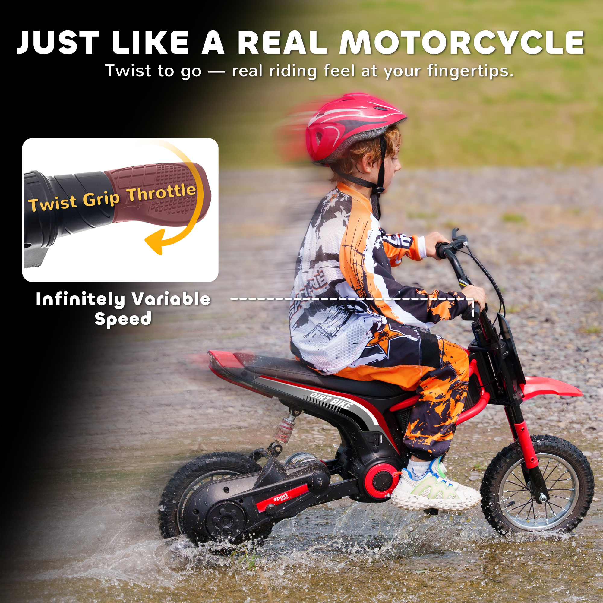 Kids Electric Dirt Bike, 24V 350W, 12-inch, Up to 15 MPH, Red - Image 3