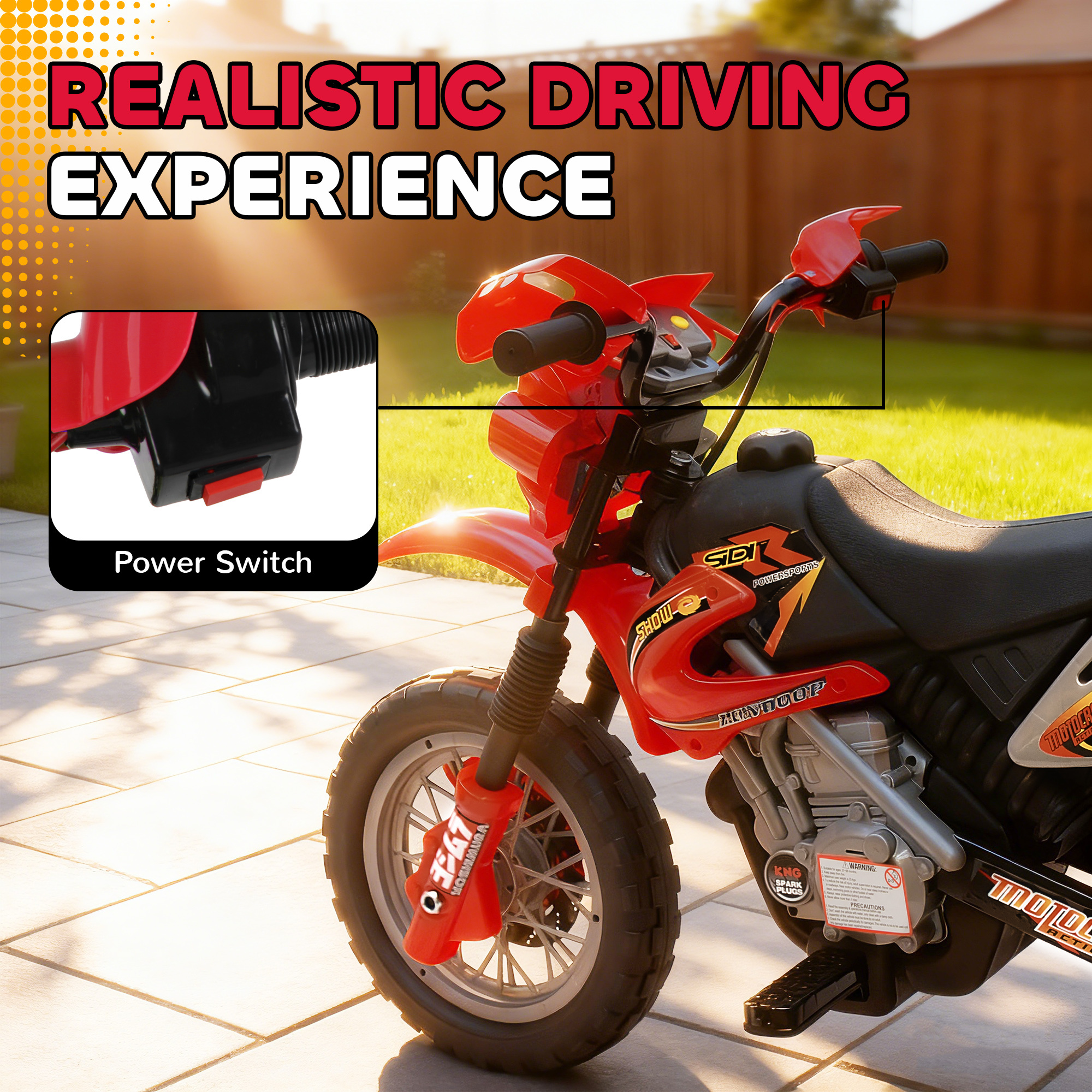 6V Kids Motorcycle, Electric Motorcycle with Dirt Bike Style, Street Bike Design Battery Powered Ride On Toy with Training Wheels, Headlight, Music, Ages 5-8, Red - Image 6