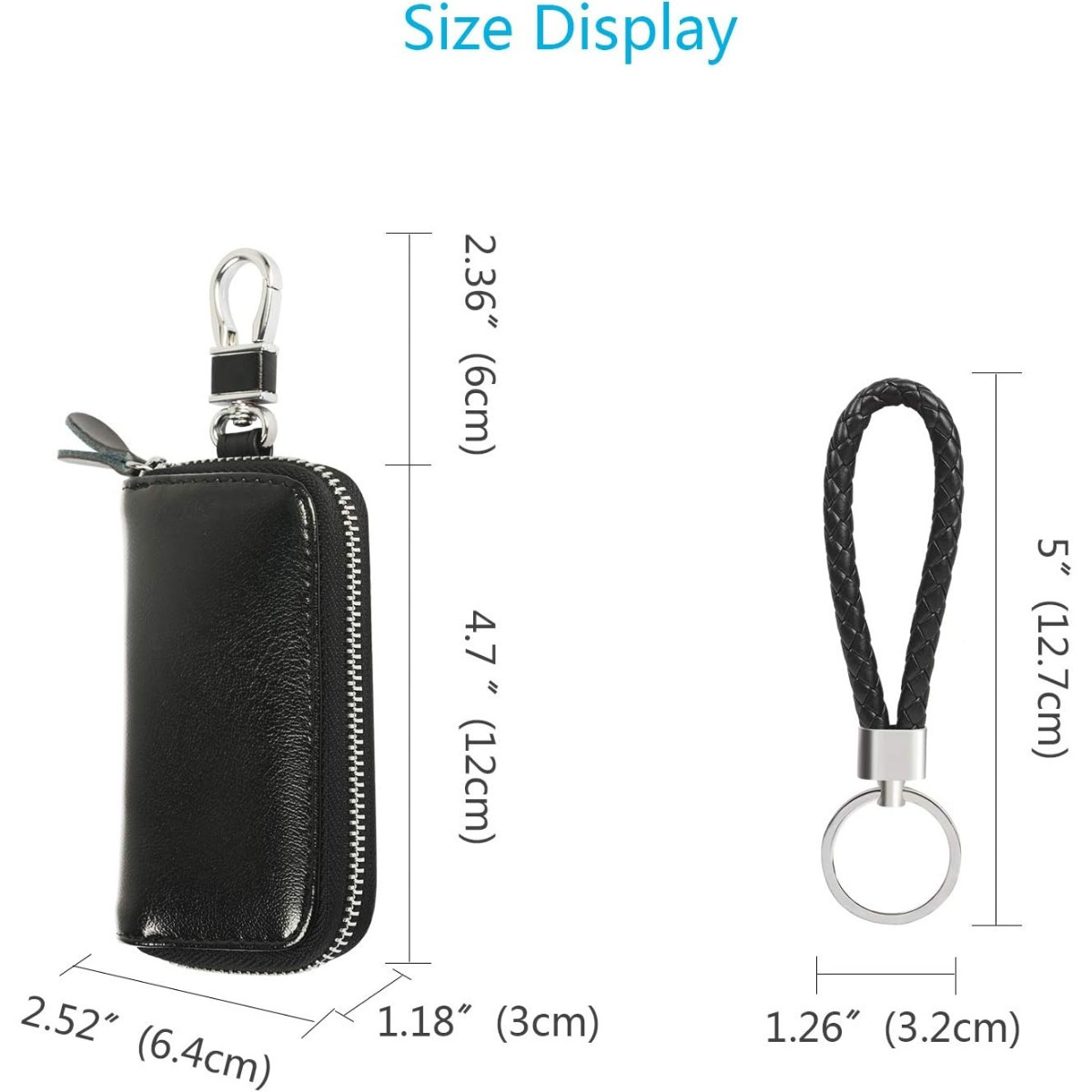 Black Leather Key Pouch With Zipper, Key Chains For Car Keys And House Keys—Accessories - Image 5