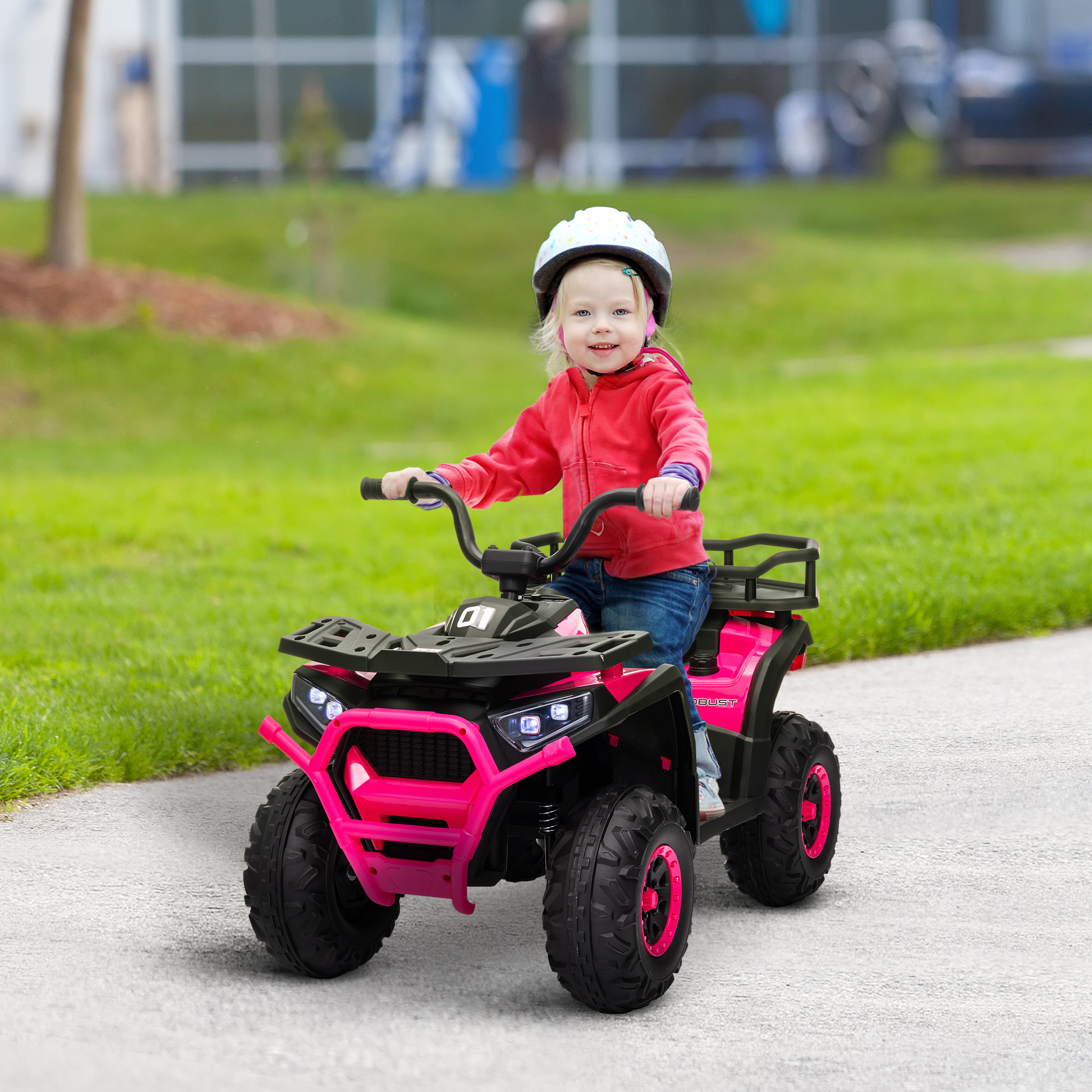 12V Kids Electric Ride On ATV, Battery-Powered Quad Bike W/ Spring Suspension, Forward Backward, Storage Basket, Pink - Image 2
