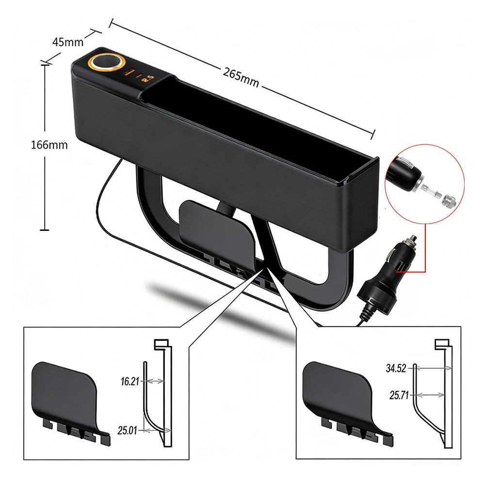 Car Seat Gap Filler Pocket Storage Box Organizer With Dual Charging Cable For Phone Keys Wallet - Image 7