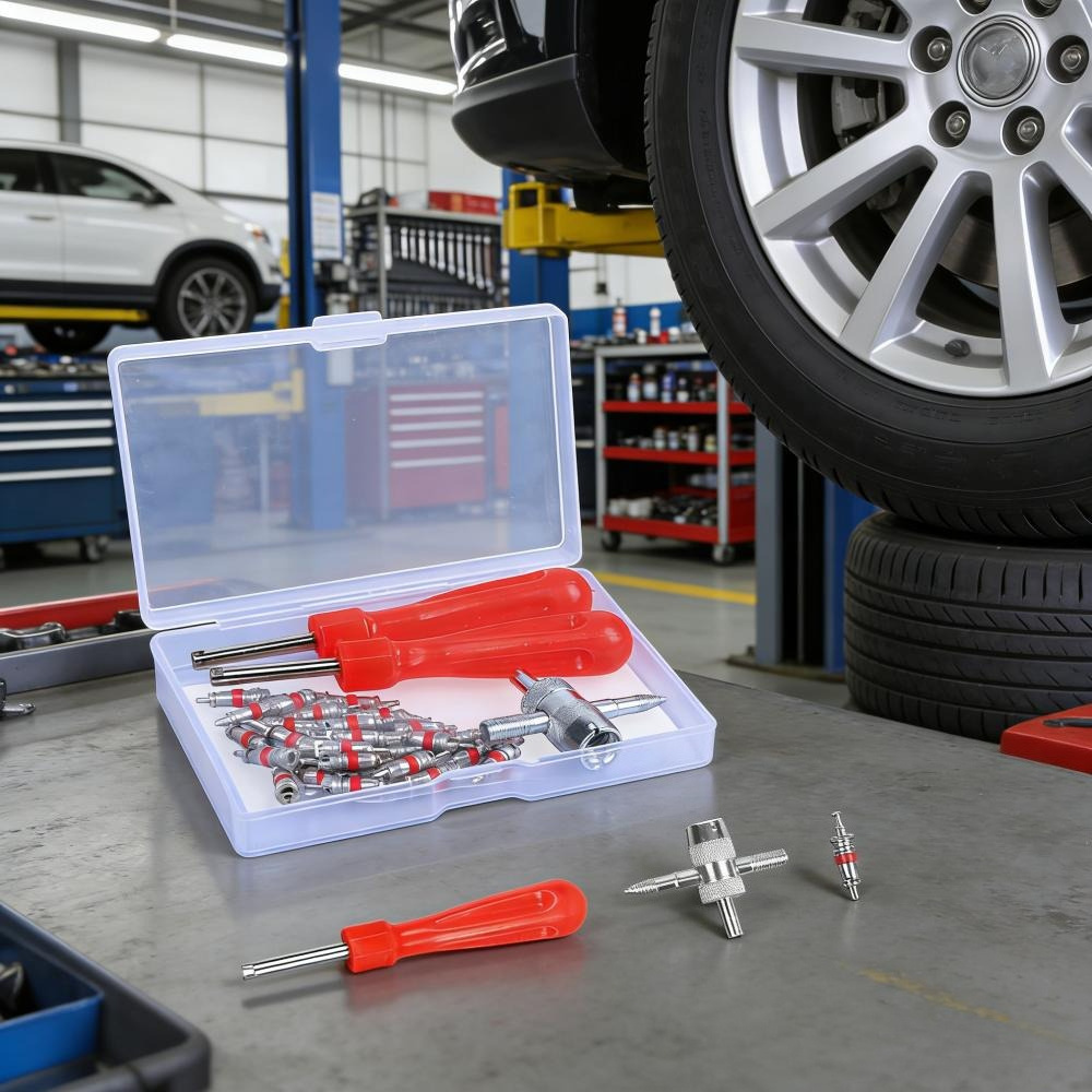 32-Piece Valve Core Repair Tool Set With 30 Valve Cores, 2 Tool Holders, And An Installation Tool, Practical Tire Repair Set For Cars And Bicycles