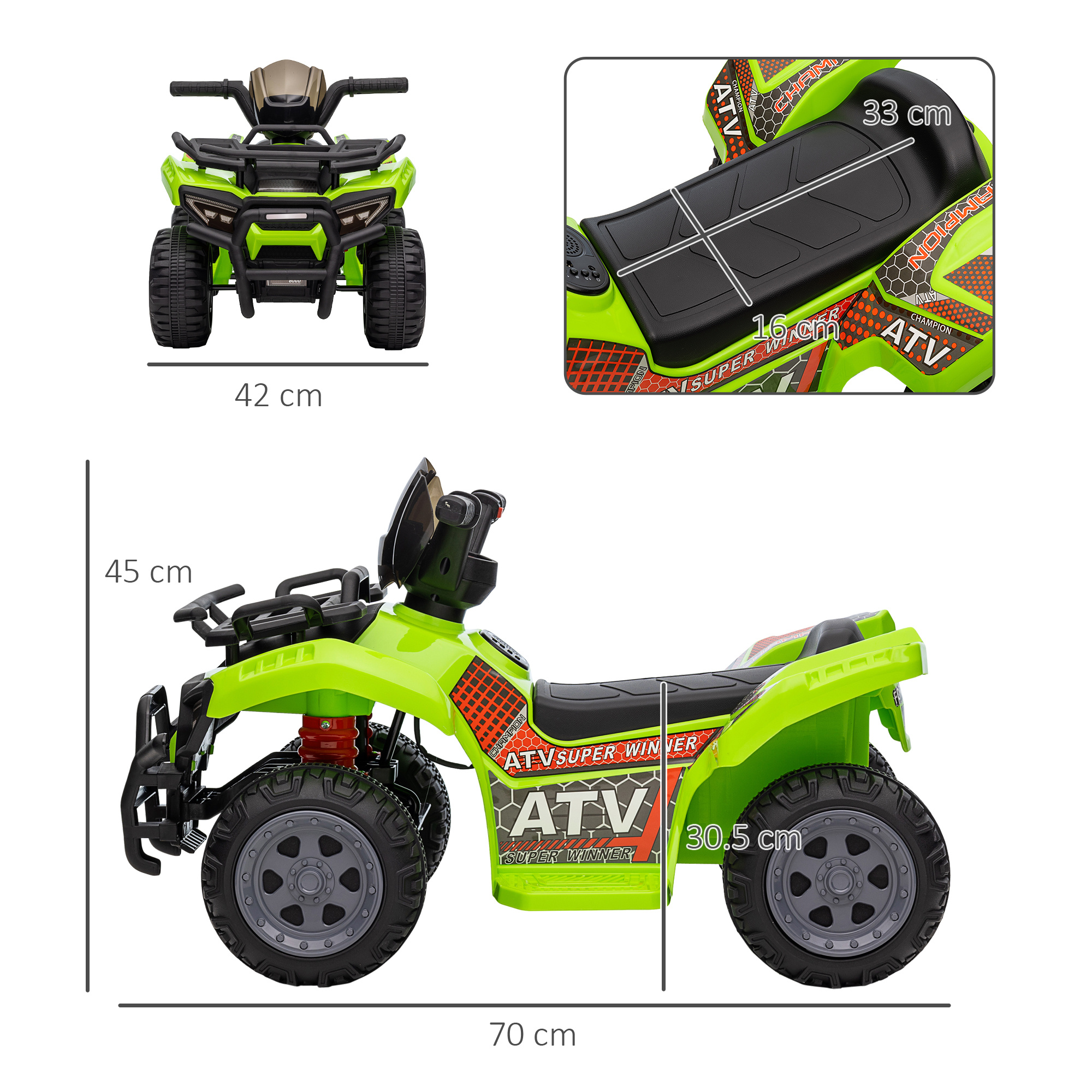 6V Kids Electric Ride On Car Toddlers Quad Bike All Terrain Vehicle Toy With Music For 18-36 Months Green - Image 3