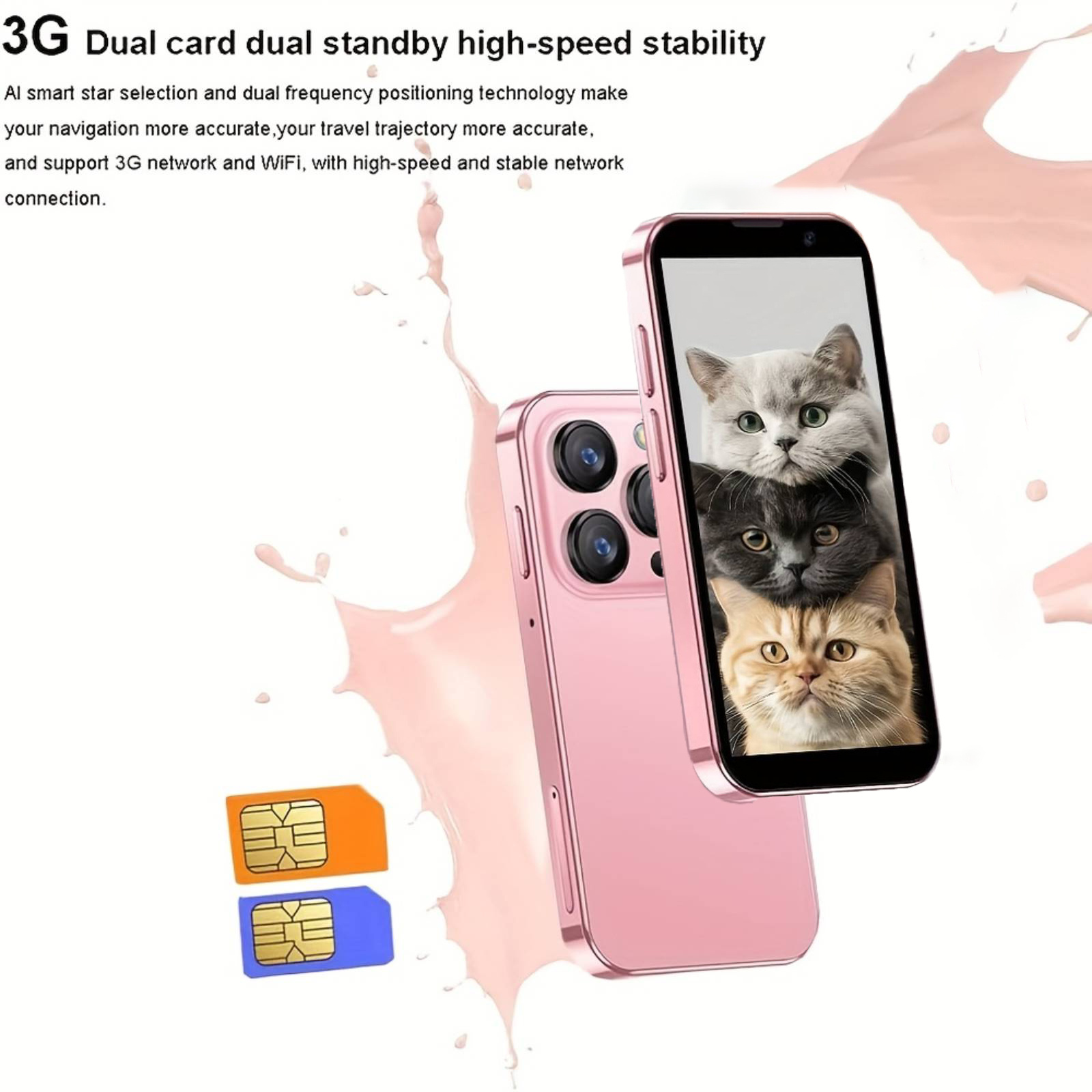 Mini Phone Unlocked World's Smallest 3.0in HD Touch Screen Mini Smartphone Android 8.1Compact Mobile Phone For Kids &Students Cell Phone Wih Quad-Core Dual SIM Face LD2GB-16GB - Image 5