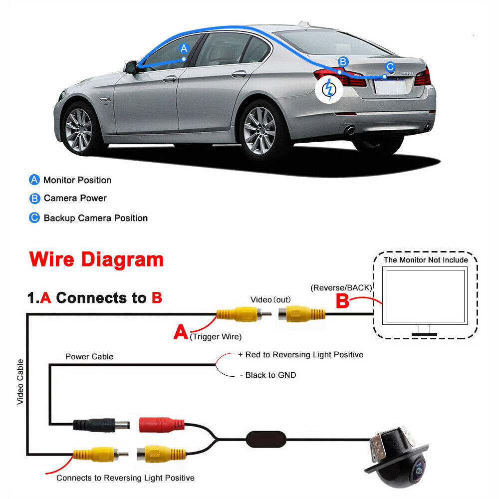 Universal Car Rear View Backup Camera 170 Degree Wide Angle 12V IP67 Waterproof Color Night Vision - Image 3