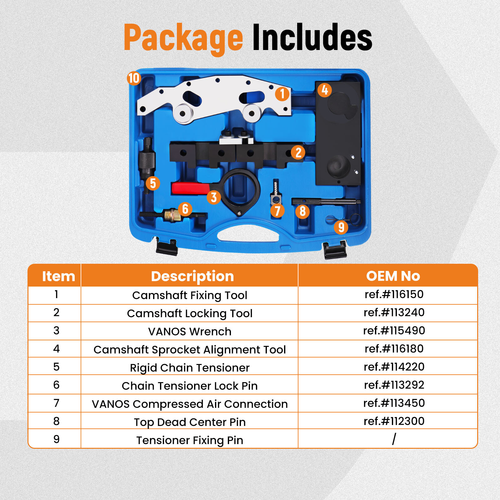 Engine Timing Tool Kit Camshaft Alignment Locking Set For M52 M54 M56 M60 M62 Engines OEM 116150 113450 112300 - Image 9