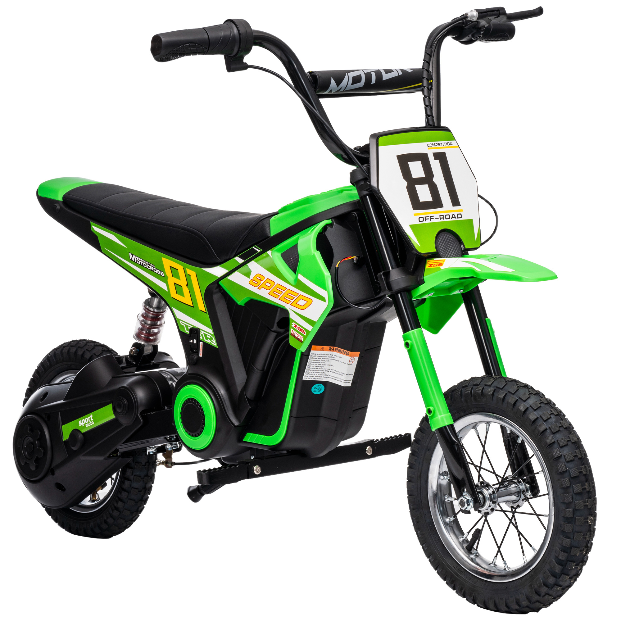 Kids Electric Motorbike, 24V Ride On Motorcycle With 3 Speeds And Rear Suspension, Dirt Bike For 8-12 Years Old, Green