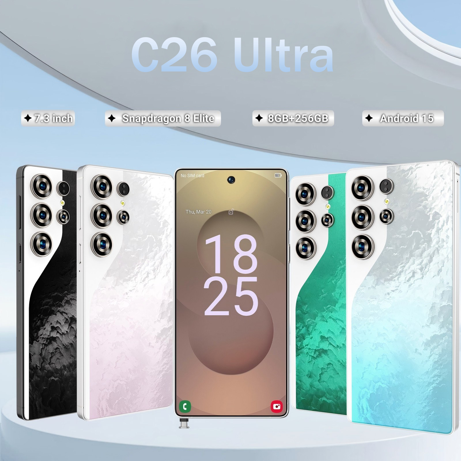 C26 Ultra 5G Unlocked Smartphone, 8GB RAM 256GB Storage Android 15 Cell Phone, 6.9inch FHD Display, 8000mAh Long Battery, Dual SIM, Face & Fingerprint Unlock, GPS, Built-in Stylus - Image 2
