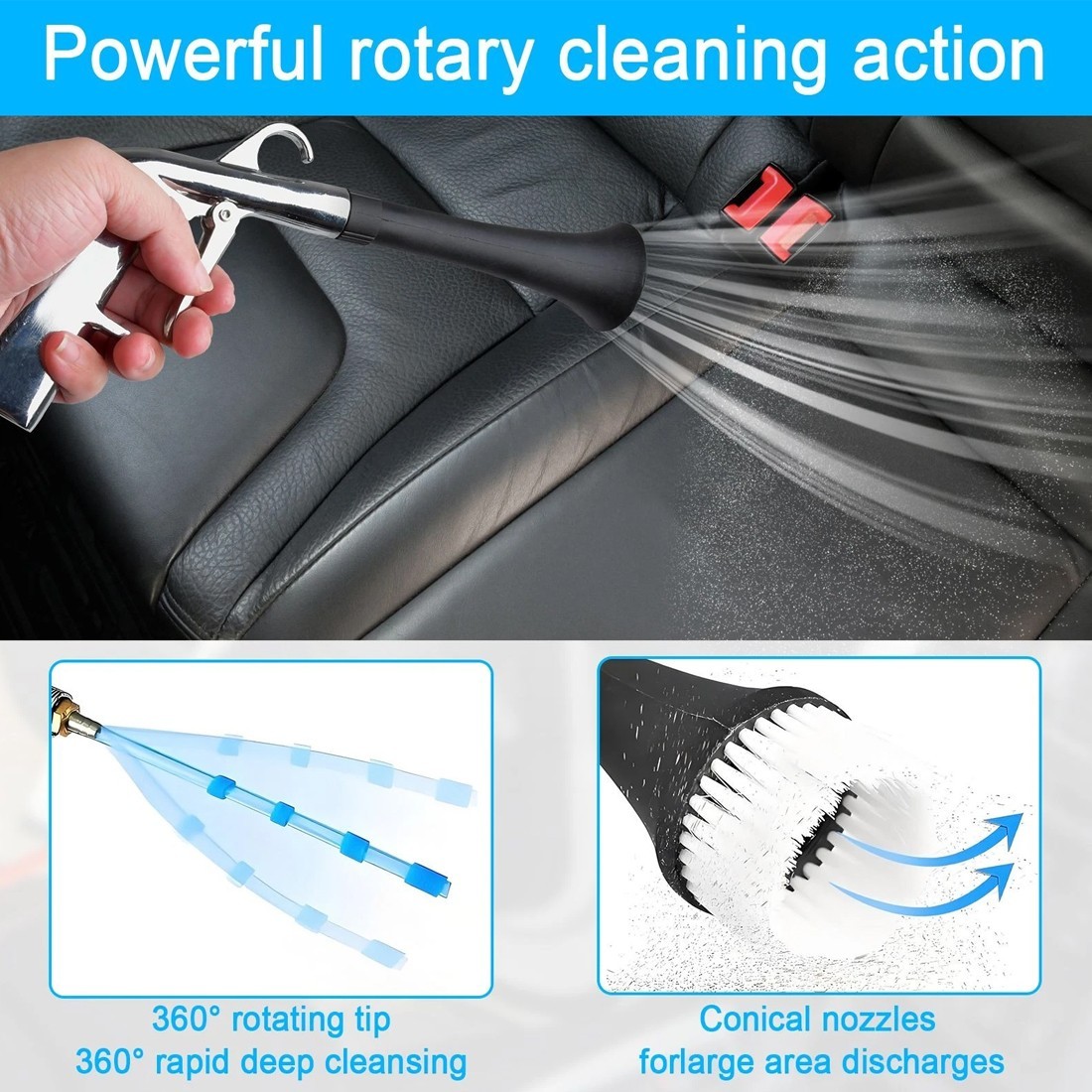 Pneumatic Air Vortex Car Interior Cleaning Tool High Pressure Dry Cleaning Gun With Trumpet And Brush Nozzles - Image 5