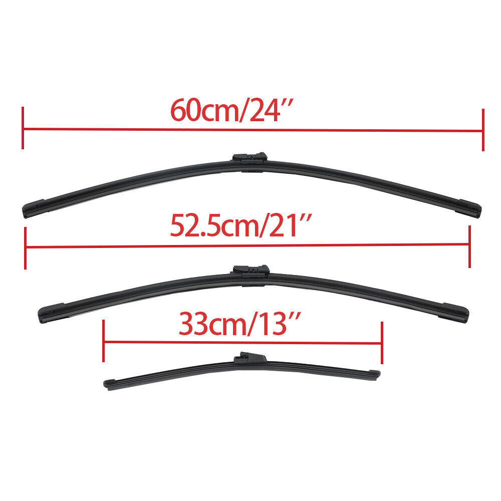 3er Set Scheibenwischer Vorne & Hinten Flachbalkenwischer 60cm 52,5cm 33cm Druckknopf - Image 7