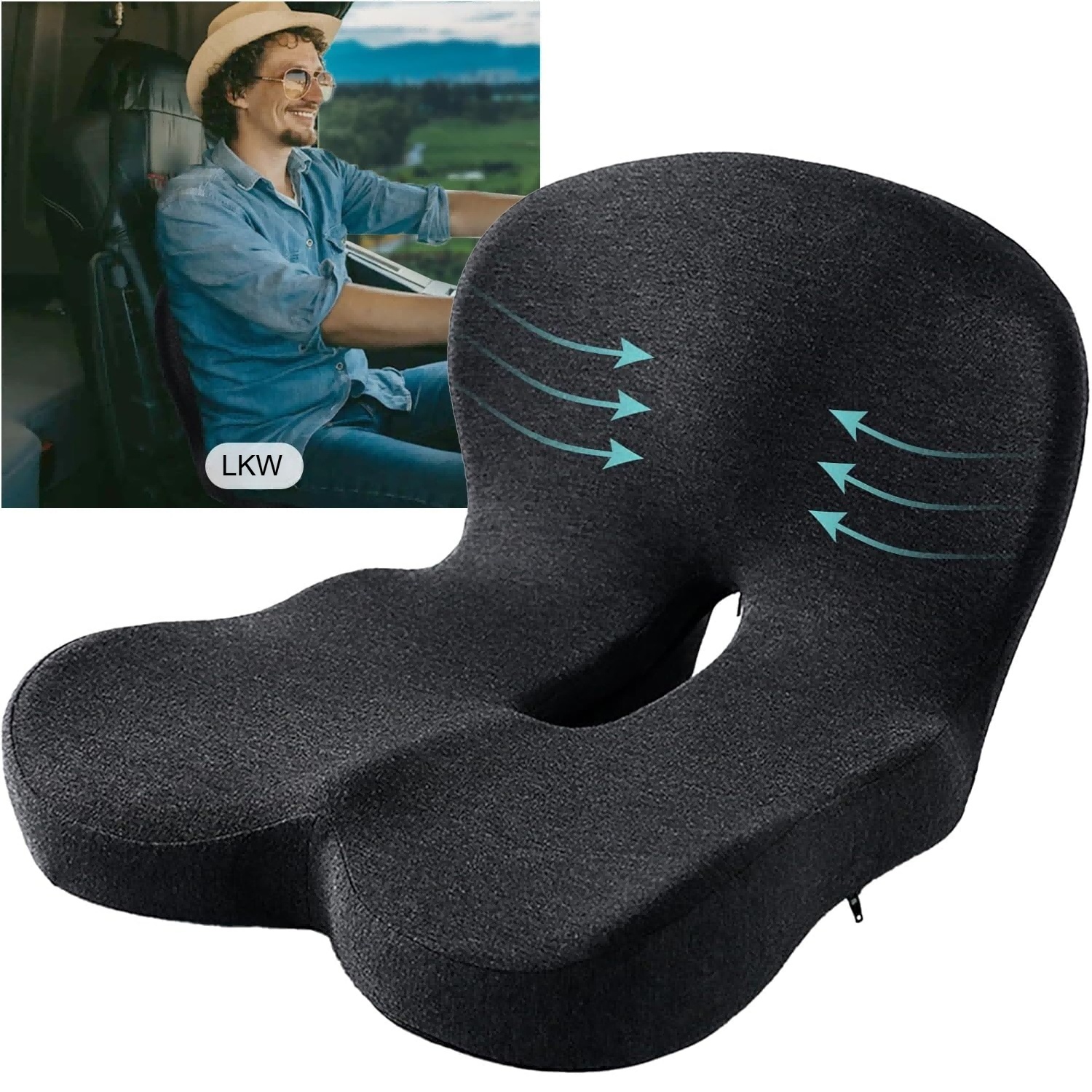 Orthopedic Seat Cushion, Car Seat Cushion, Height-Adjustable Cushion Made Of Memory Foam, Universal Fit - Image 8