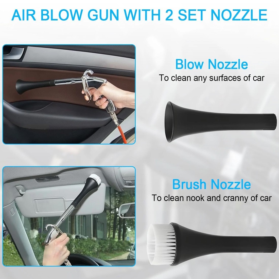 Pneumatic Air Vortex Car Interior Cleaning Tool High Pressure Dry Cleaning Gun With Trumpet And Brush Nozzles - Image 3