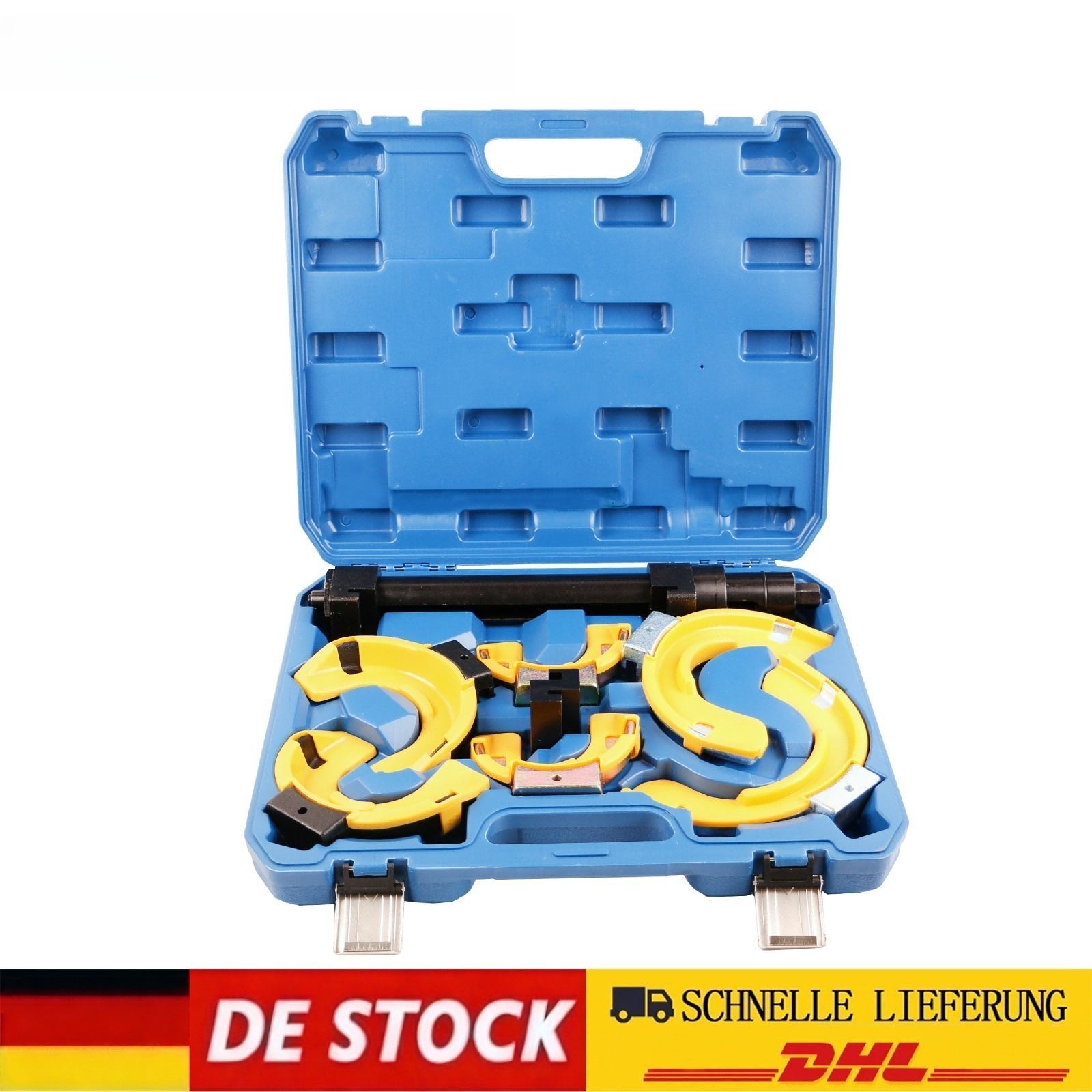 Universal MacPherson Coil Spring Compressor Set 1050kg Capacity With 3 Pairs Interchangeable Jaws And Protective Covers