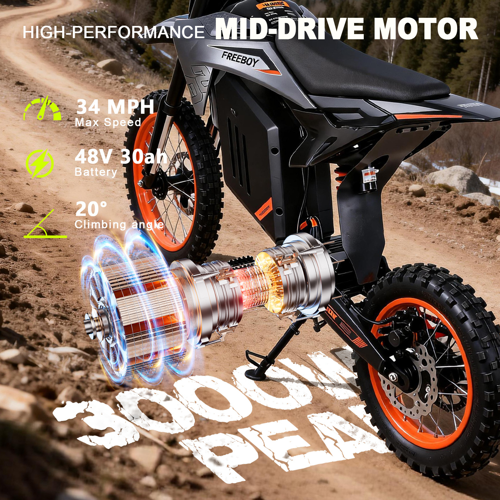Y88 14 Inches Wheel Off Road Eletric Motorcycle With 3000W Power Motor - Image 7