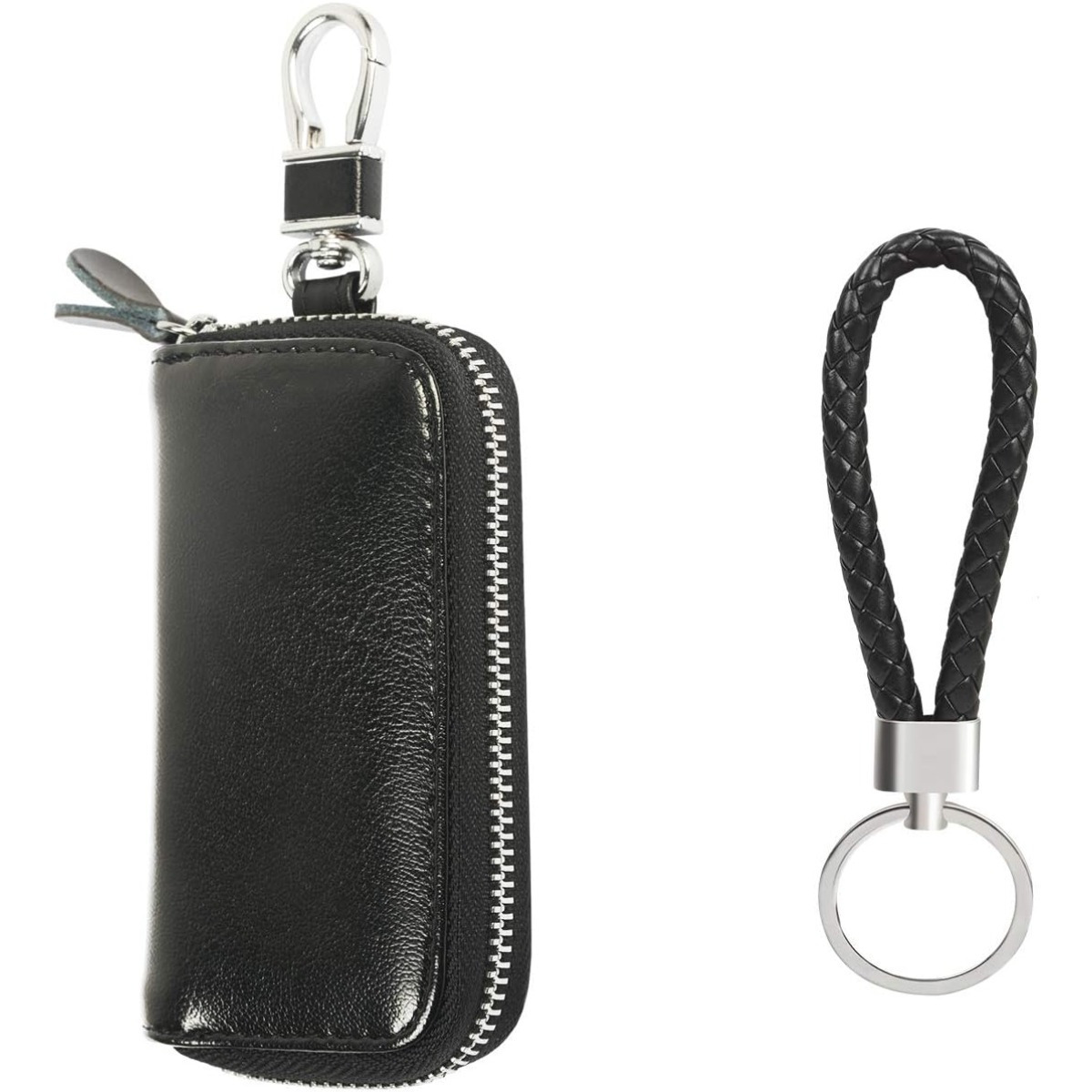 Black Leather Key Pouch With Zipper, Key Chains For Car Keys And House Keys—Accessories - Image 4