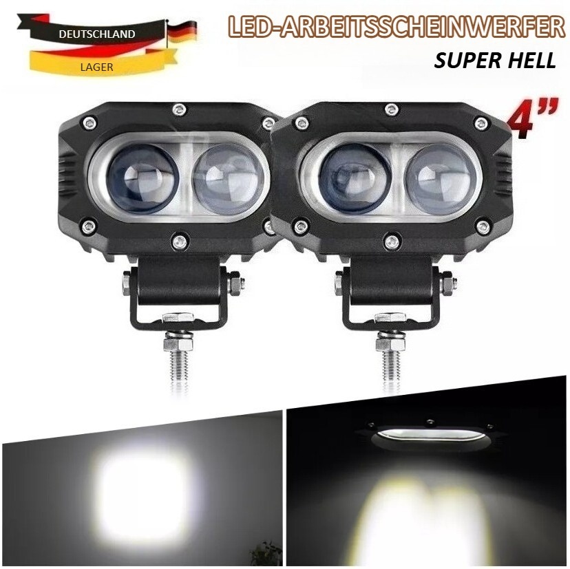 Pair 20W LED Offroad Spot Light Pods 6500K Cold White Die-Cast Aluminum Housing 9-36V
