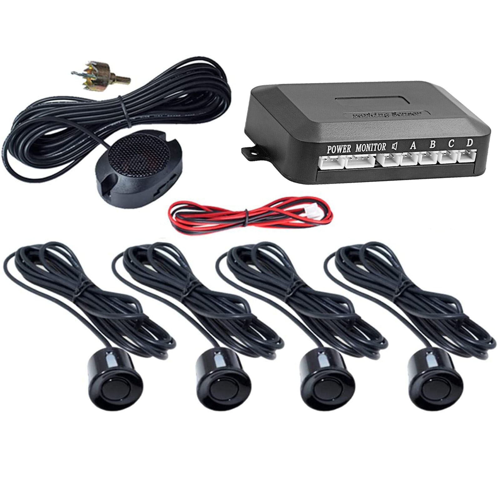 4-Sensor Parking Assist 12V PDC Reverse Parking Sensor Set With Audible Alarm & Drill, Black - Image 6