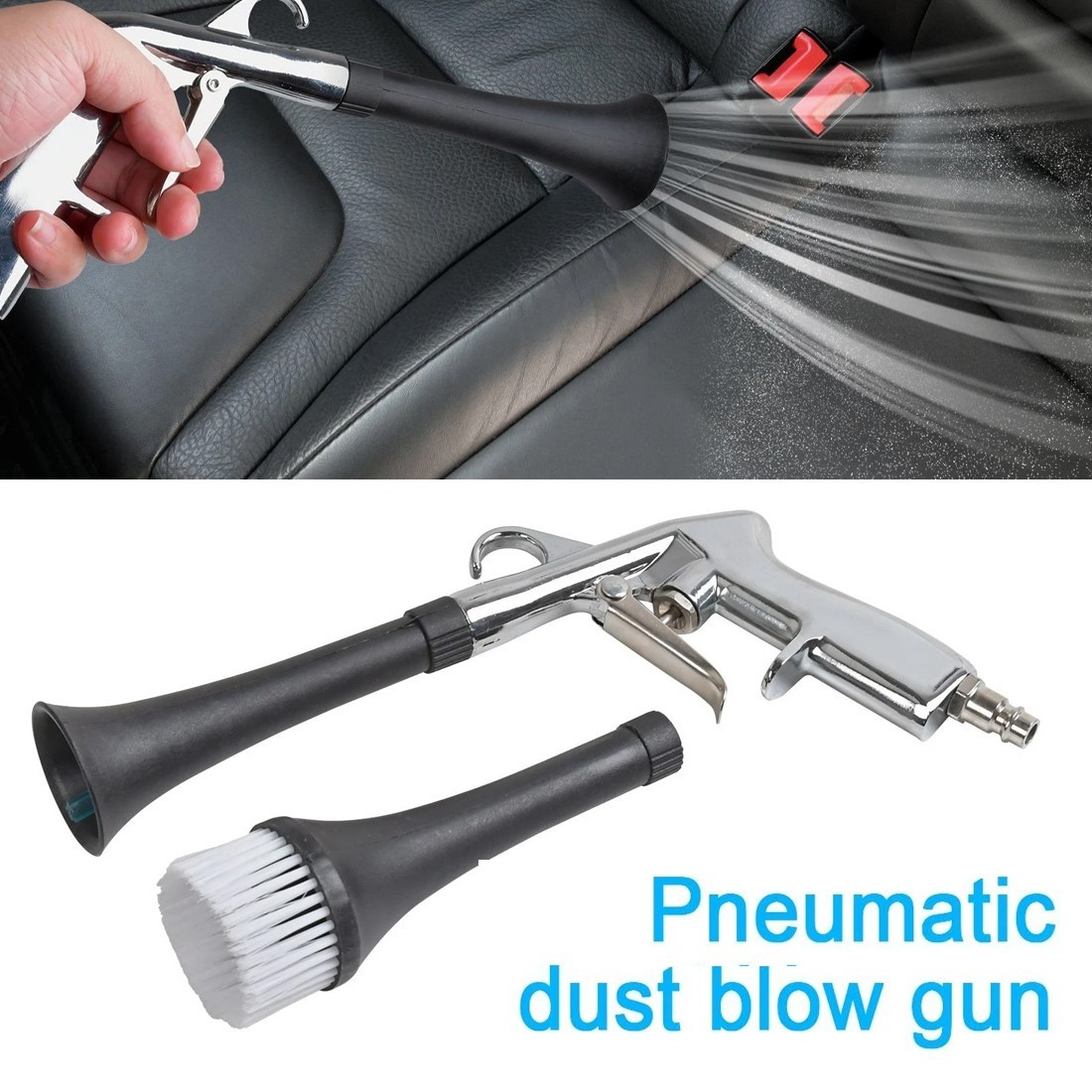 Pneumatic Air Vortex Car Interior Cleaning Tool High Pressure Dry Cleaning Gun With Trumpet And Brush Nozzles - Image 6