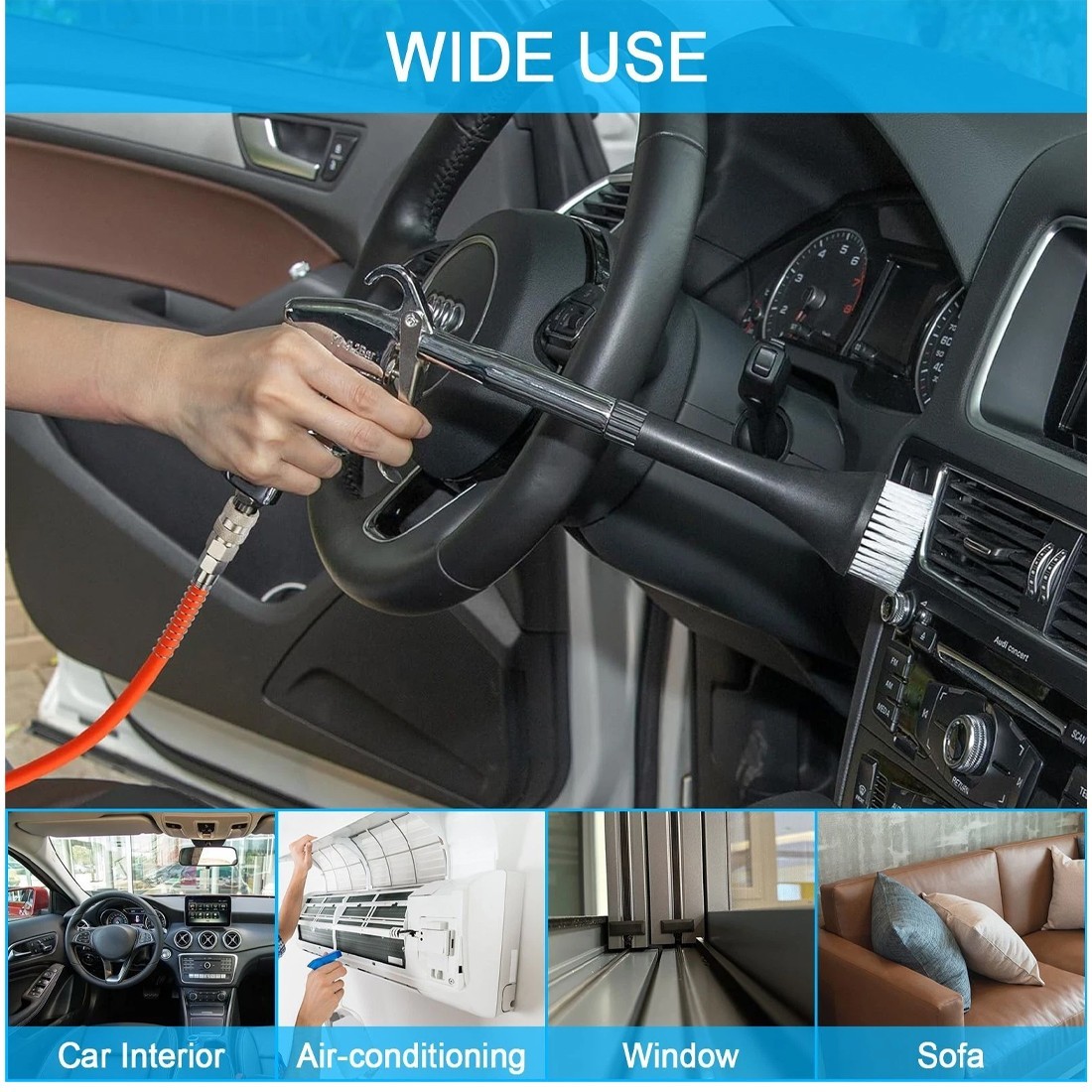 Pneumatic Air Vortex Car Interior Cleaning Tool High Pressure Dry Cleaning Gun With Trumpet And Brush Nozzles - Image 4