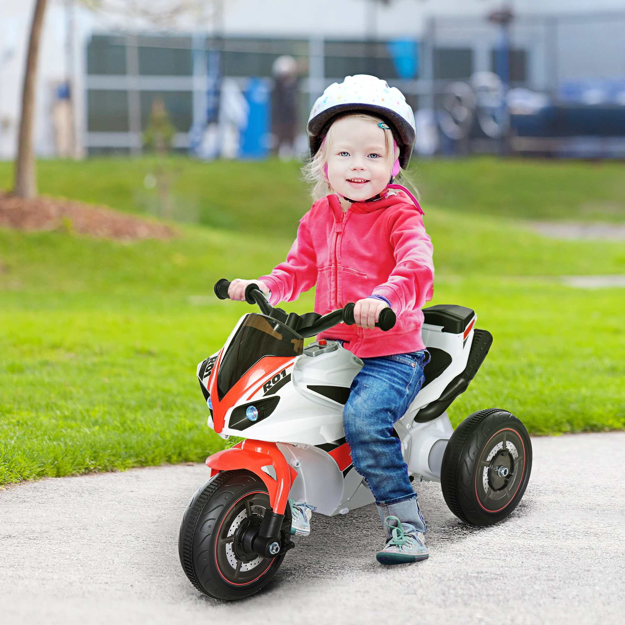 Kids Ride-On Police Bike 3-Wheel Vehicle W/ Music Lights Safe Seat Handlebars Toddler NO POWER Child Learning Fun Development 18-36 Months White - Image 3