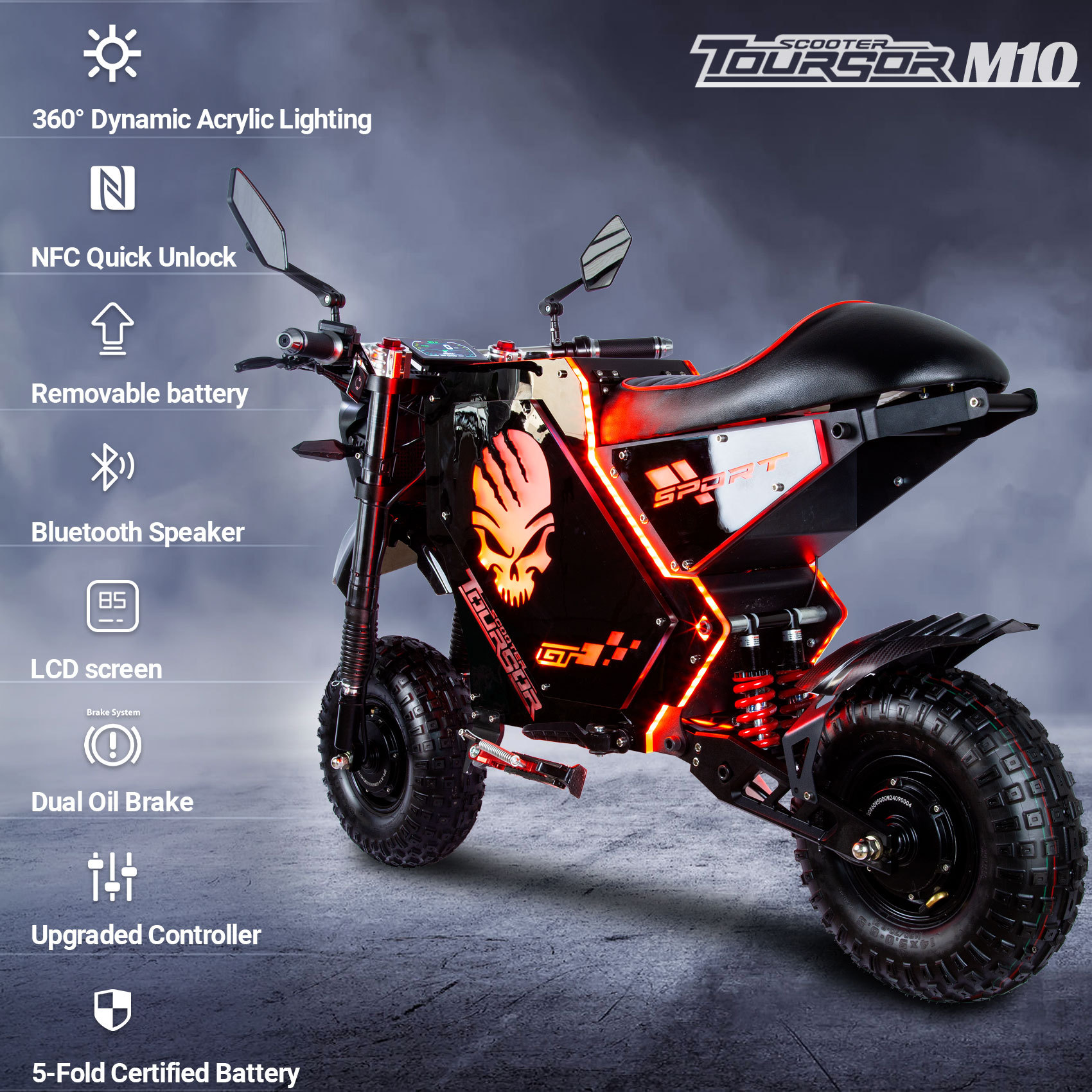 M10 Fashion New Design LED Lights Electric Motorcycle With 14 Inches Wheels - Image 3