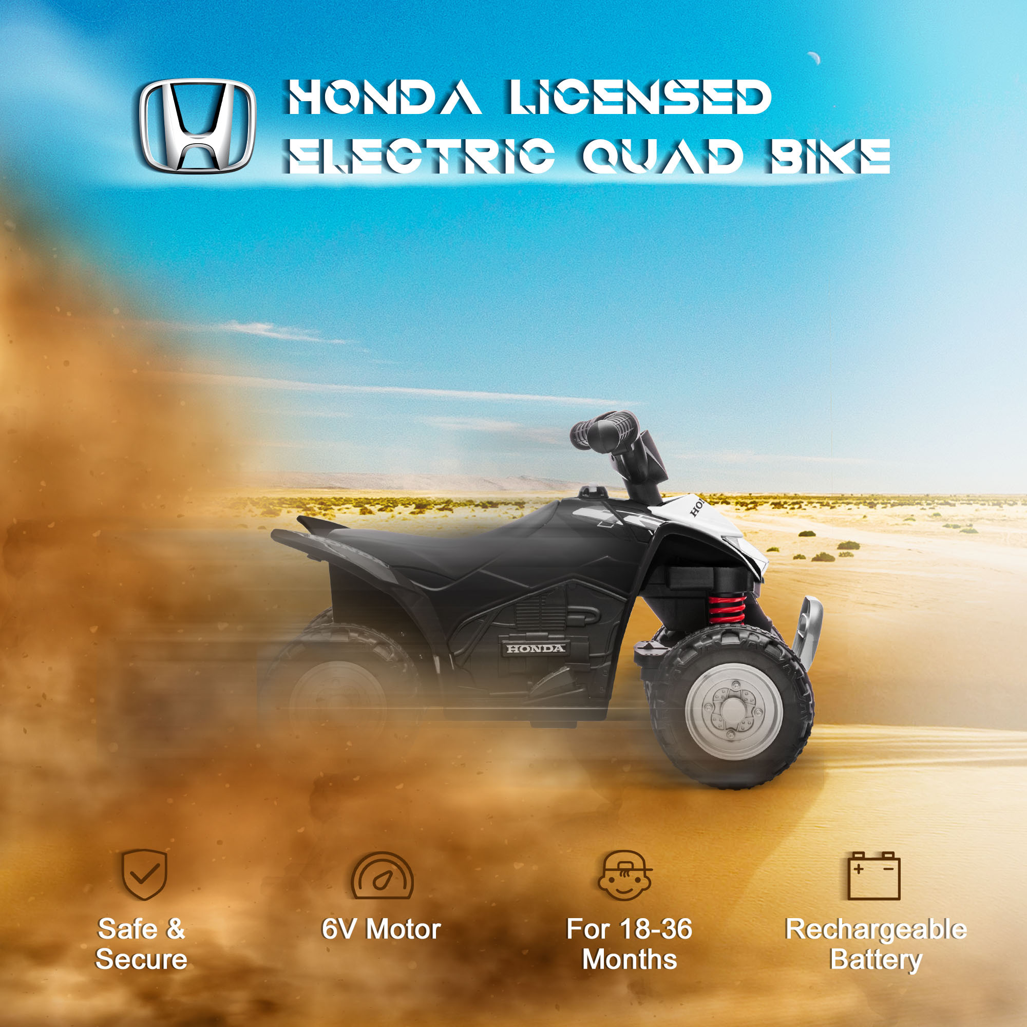 Honda Licensed Kids Electric Quad Bike, 6V ATV Ride On For Ages 1.5-3 Years, Black - Image 4
