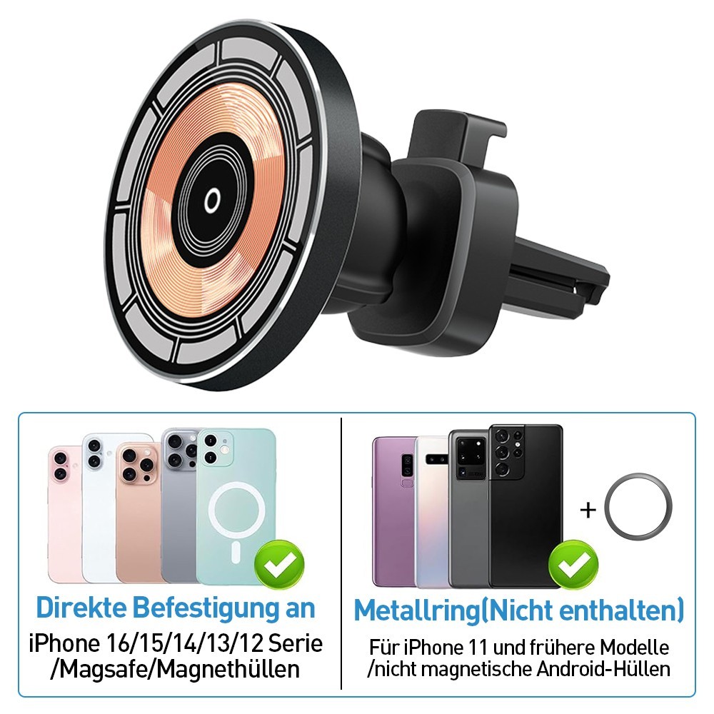 15W Fast Magnetic Wireless Car Charger Mount Transparent Air Vent Phone Holder With Type-C Cable - Image 2