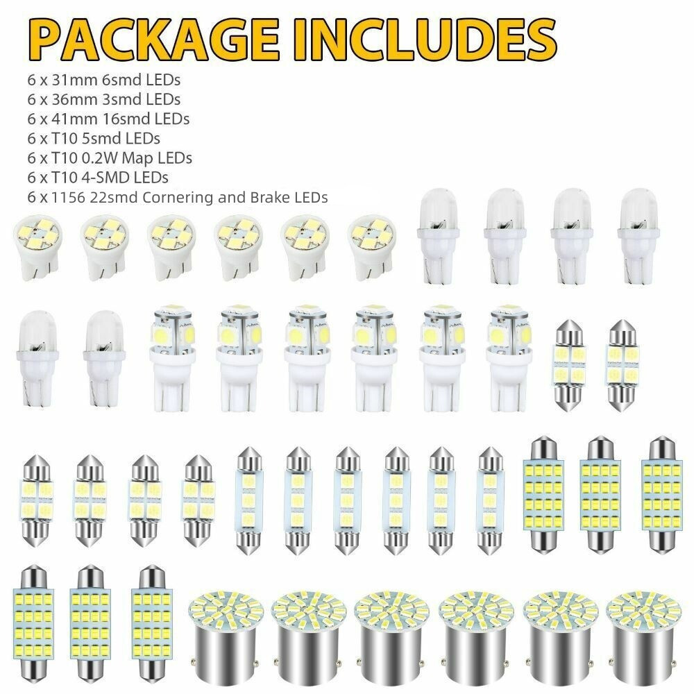 42Pcs Car Interior White LED Light Bulbs Combo Kit For Dome Map Door Trunk License Plate 12V - Image 3