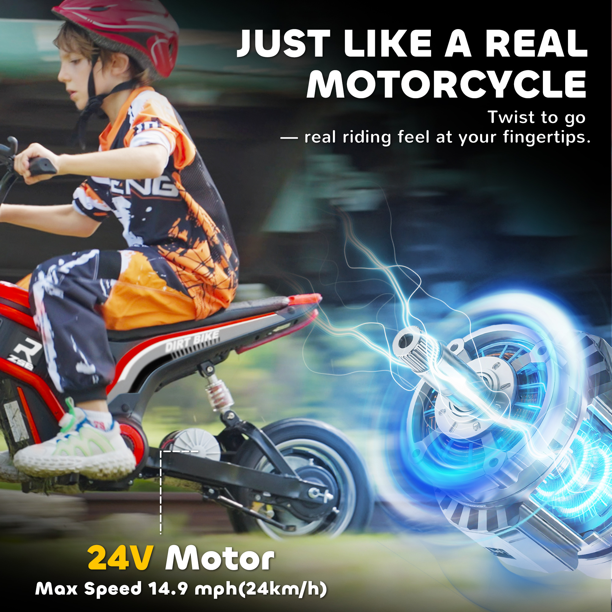 Kids Electric Dirt Bike, 24V 350W, 12-inch, Up to 15 MPH, Red - Image 5
