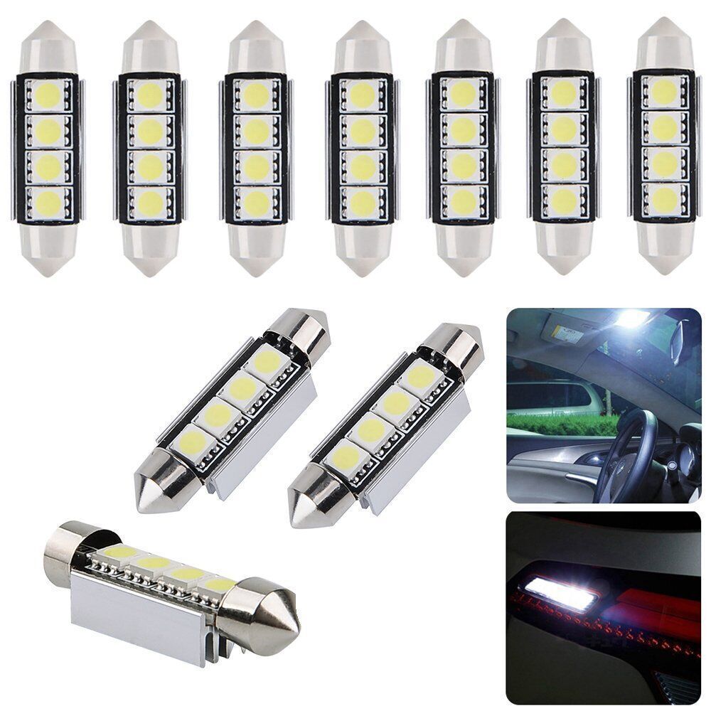 10Pcs 41mm Festoon LED Light Bulbs 4 SMD 5050 Cold White 12V Car Interior Dome License Plate Lights