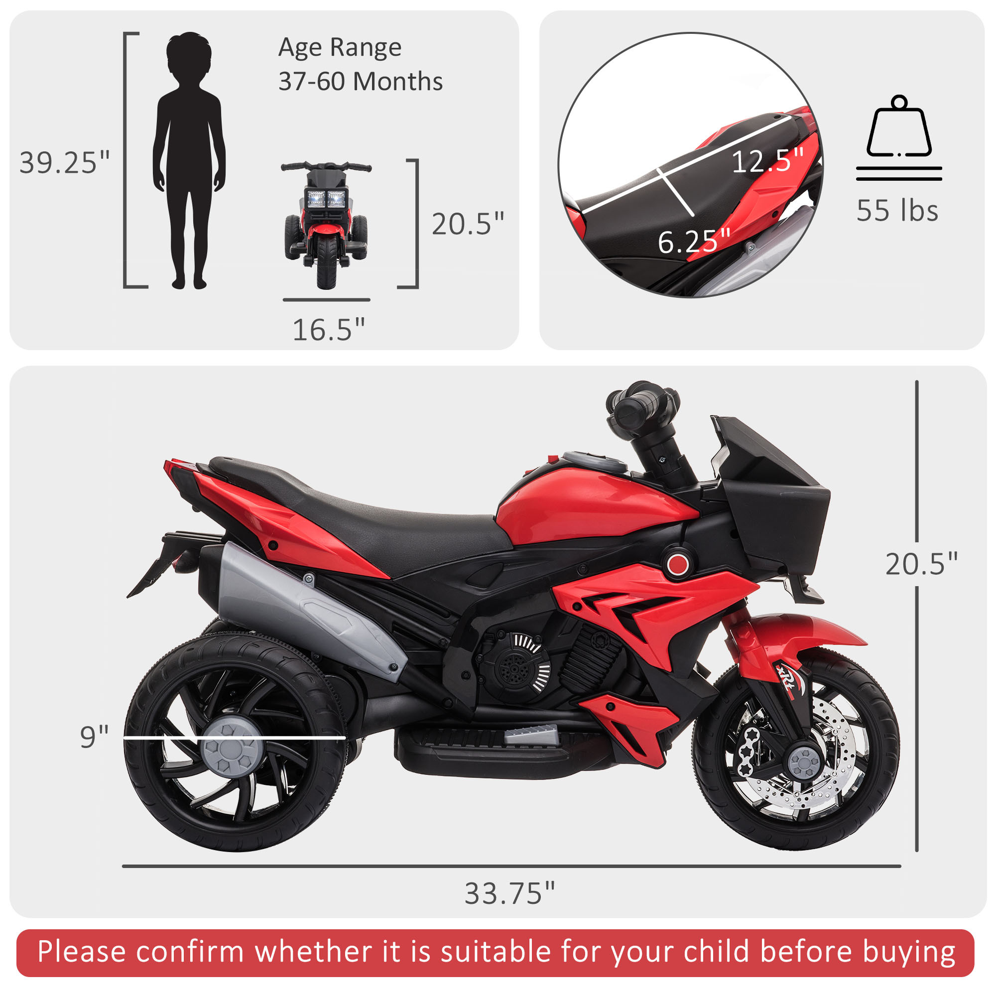 Red 6V Kids Electric Motorcycle Ride-On Dirt Bike Toy With Music Horn Headlights - Image 8