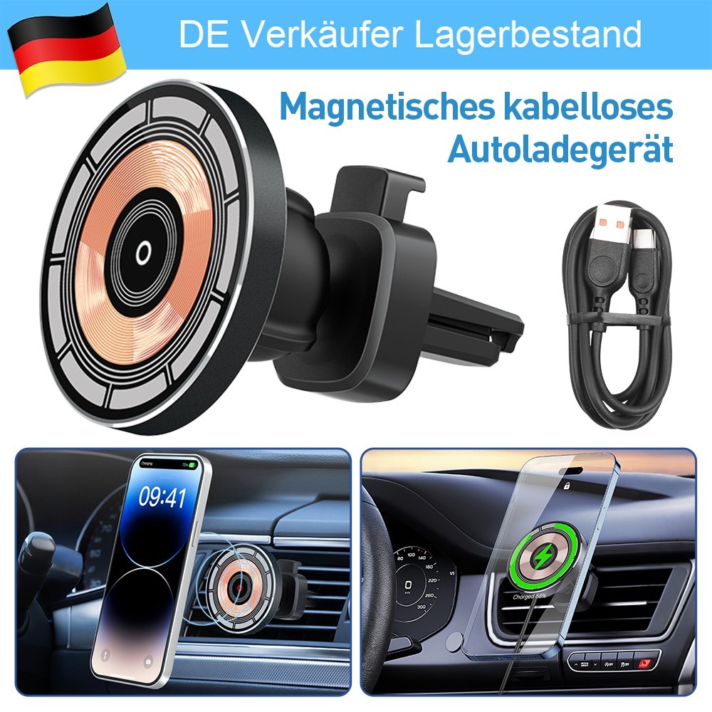 15W Fast Magnetic Wireless Car Charger Mount Transparent Air Vent Phone Holder With Type-C Cable - Image 3