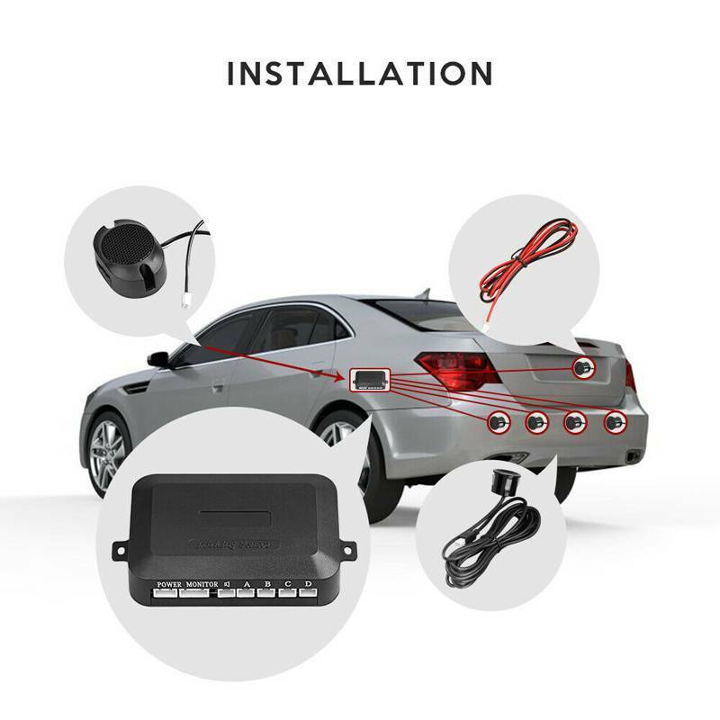 4-Sensor Parking Assist 12V PDC Reverse Parking Sensor Set With Audible Alarm & Drill, Black - Image 2