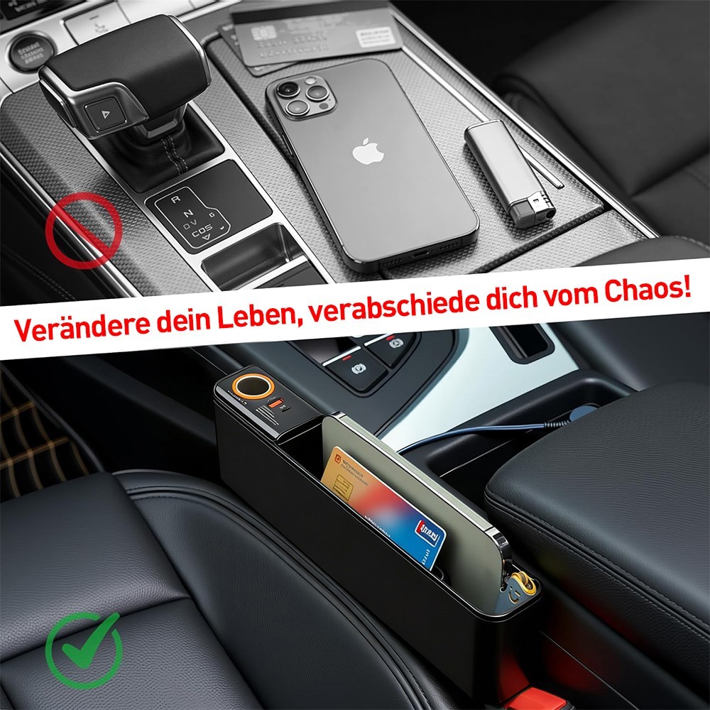 Car Seat Gap Filler Pocket Storage Box Organizer With Dual Charging Cable For Phone Keys Wallet