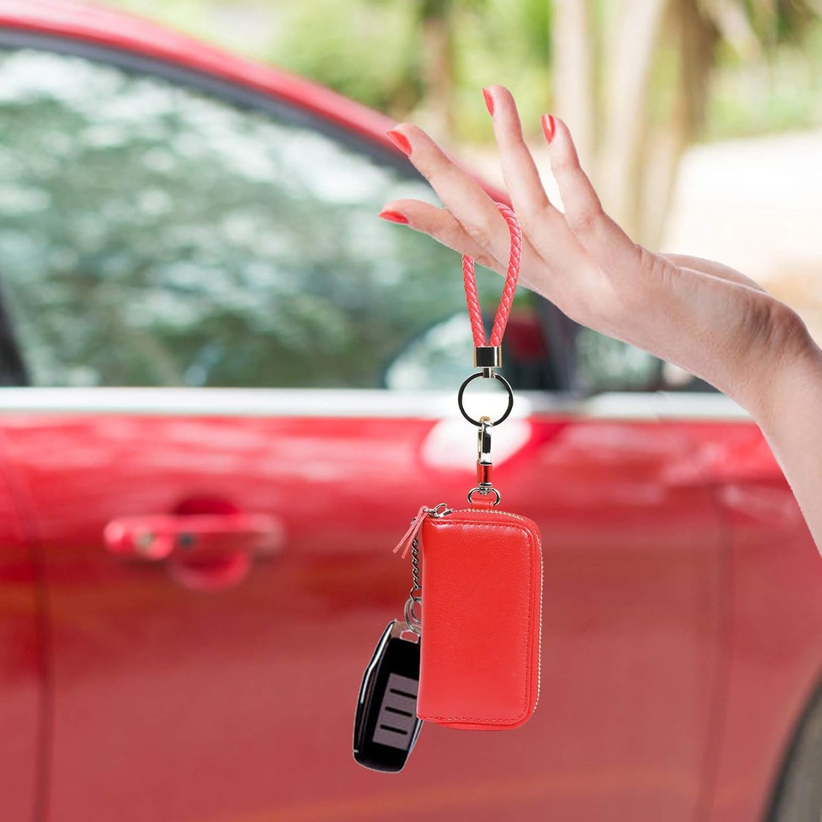 Black Leather Key Pouch With Zipper, Key Chains For Car Keys And House Keys—Accessories - Image 3